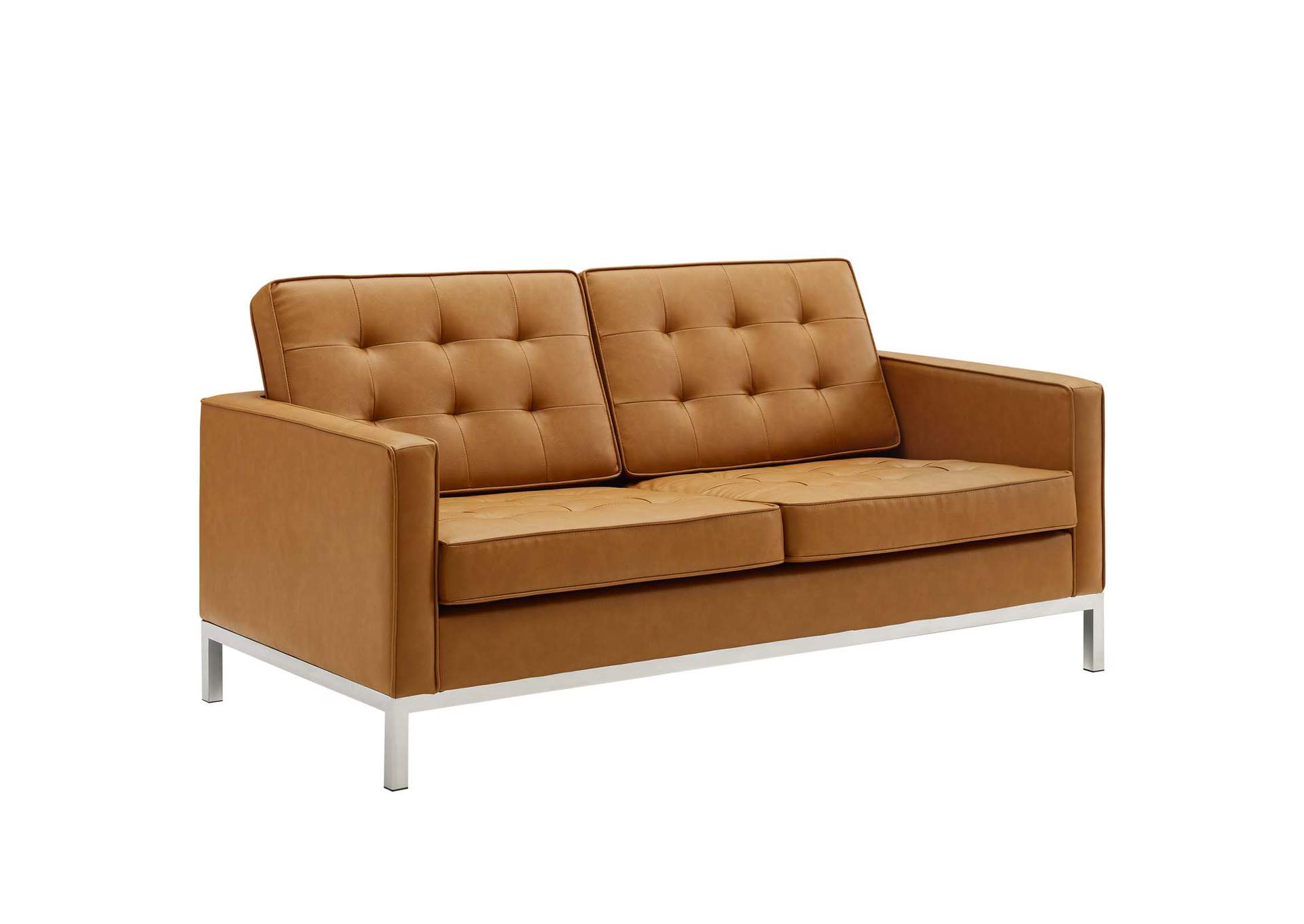 Silver Tan Loft Tufted Upholstered Faux Leather Loveseat and Armchair Set,Modway