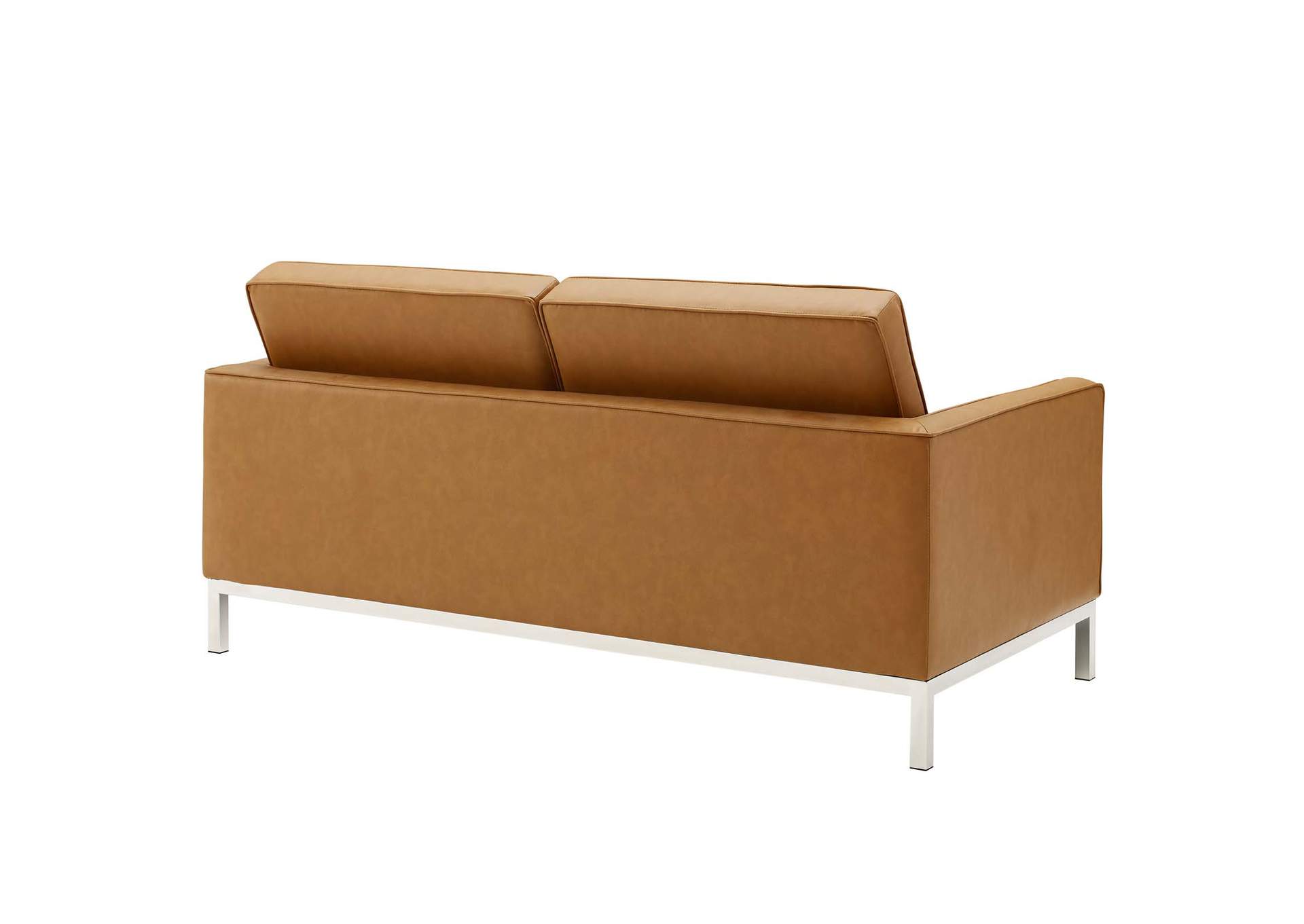 Silver Tan Loft Tufted Upholstered Faux Leather Loveseat and Armchair Set,Modway