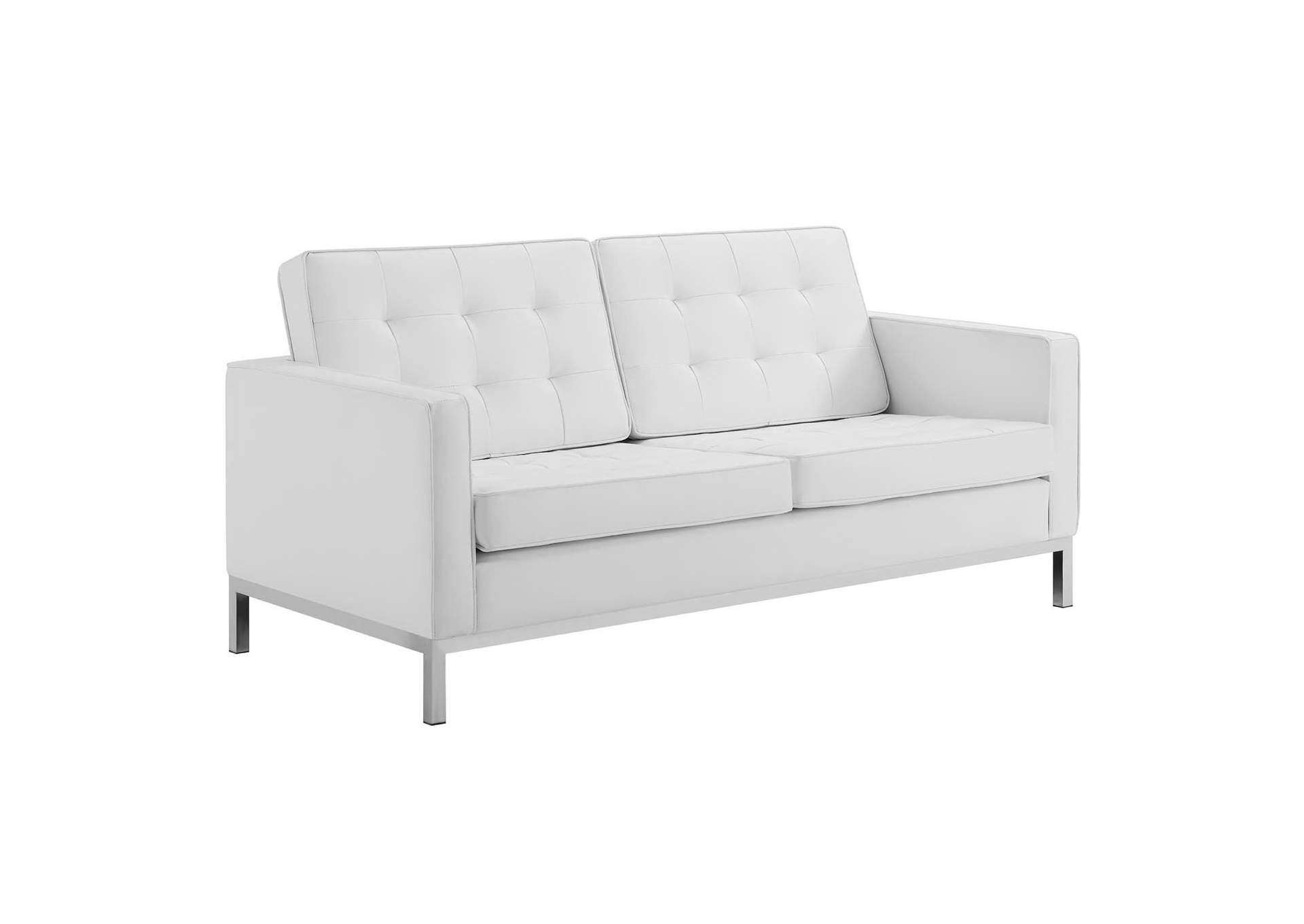 Silver White Loft Tufted Upholstered Faux Leather Loveseat and Armchair Set,Modway