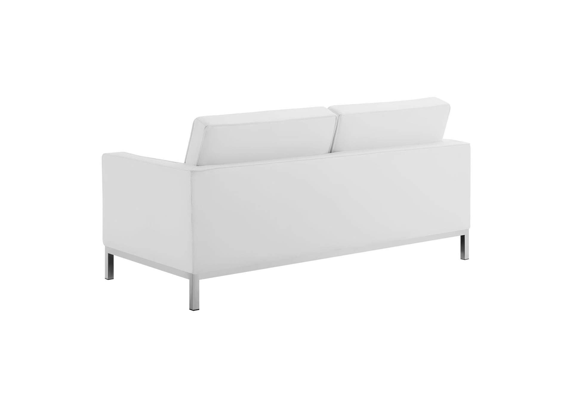 Silver White Loft Tufted Upholstered Faux Leather Loveseat and Armchair Set,Modway