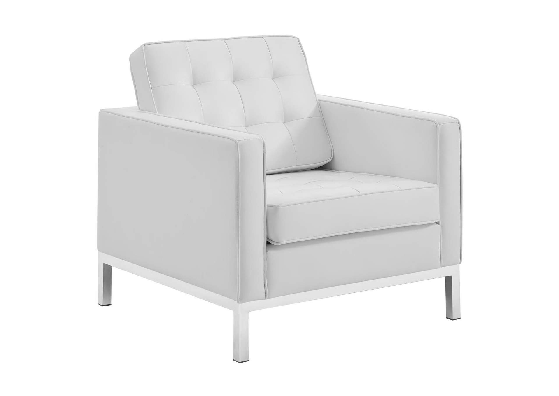 Silver White Loft Tufted Upholstered Faux Leather Loveseat and Armchair Set,Modway
