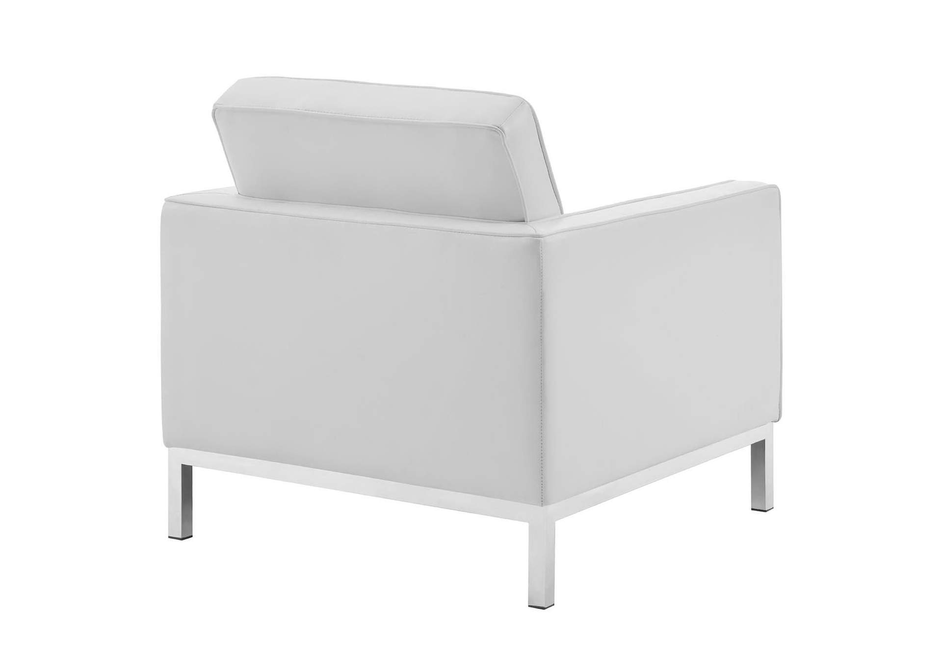 Silver White Loft Tufted Upholstered Faux Leather Loveseat and Armchair Set,Modway