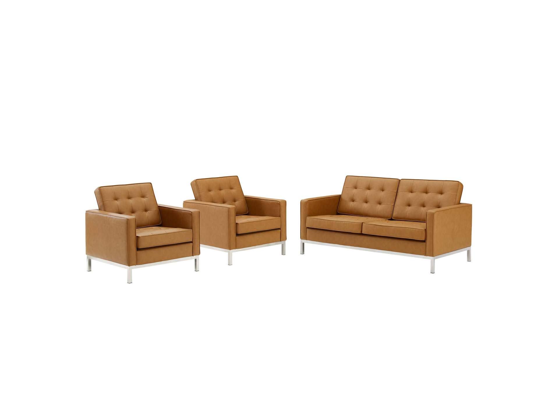 Silver Tan Loft 3 Piece Tufted Upholstered Faux Leather Set,Modway