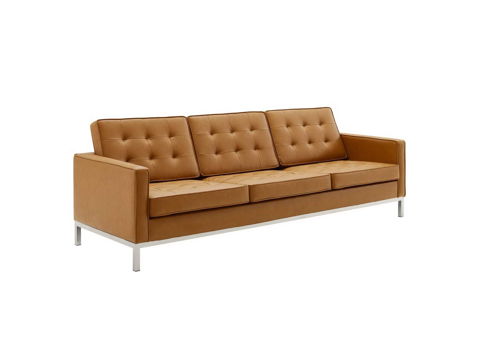 Silver Tan Loft Tufted Upholstered Faux Leather Sofa and Armchair Set,Modway