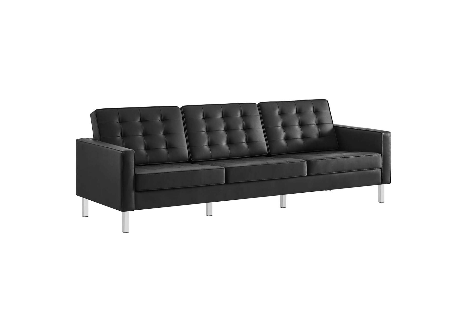 Silver Black Loft 3 Piece Tufted Upholstered Faux Leather Set,Modway