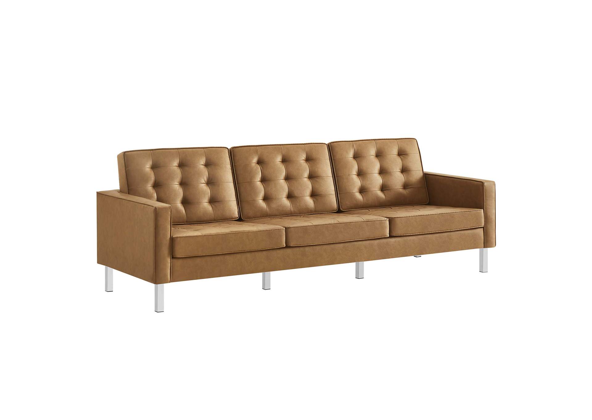 Silver Tan Loft 3 Piece Tufted Upholstered Faux Leather Set,Modway