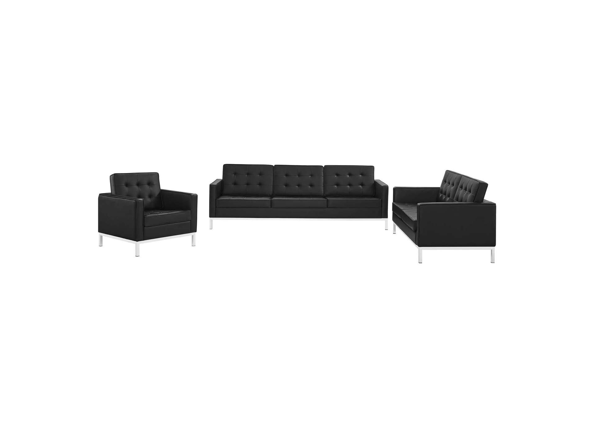 Silver Black Loft Tufted Upholstered Faux Leather 3 Piece Set,Modway