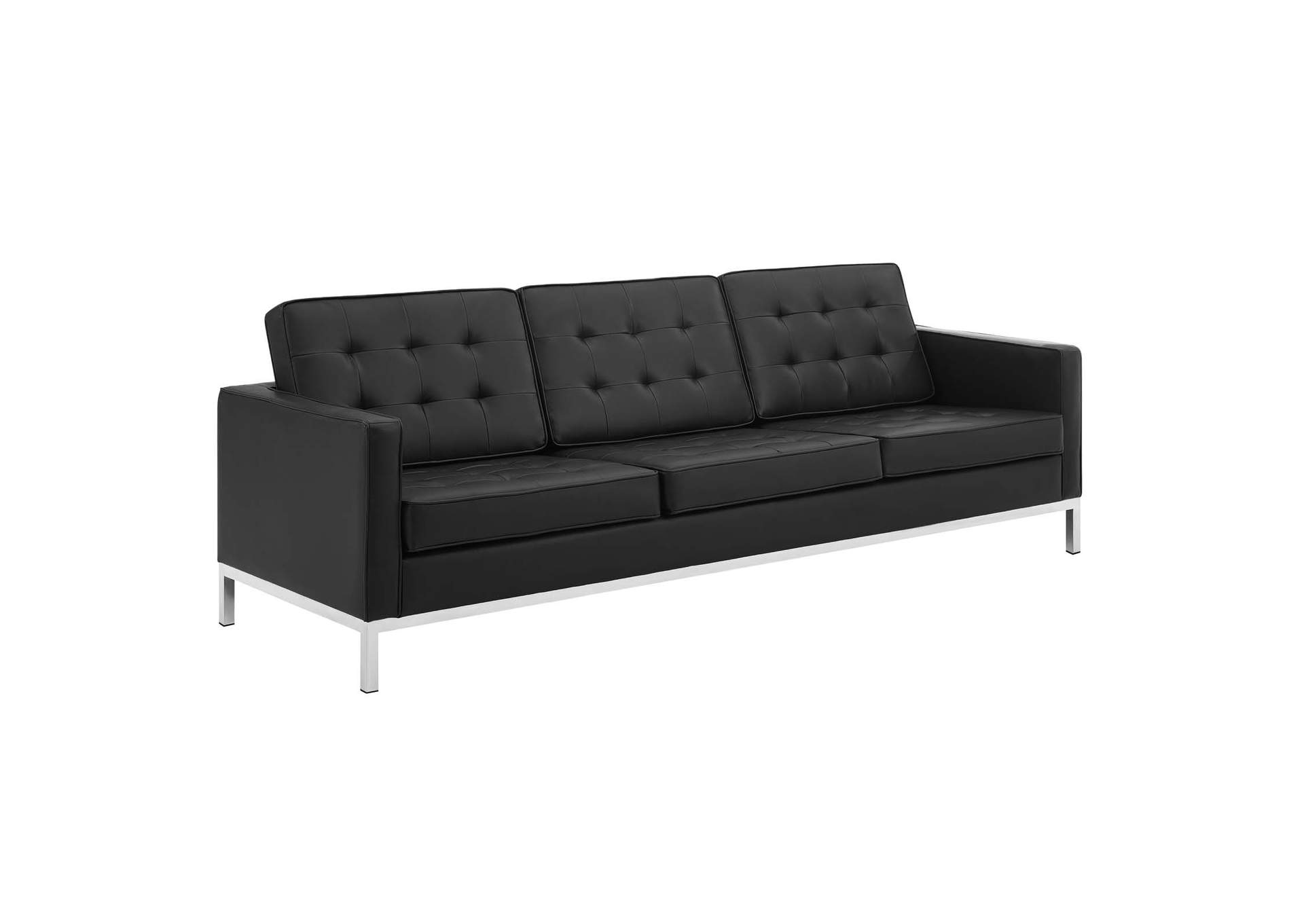 Silver Black Loft Tufted Upholstered Faux Leather 3 Piece Set,Modway