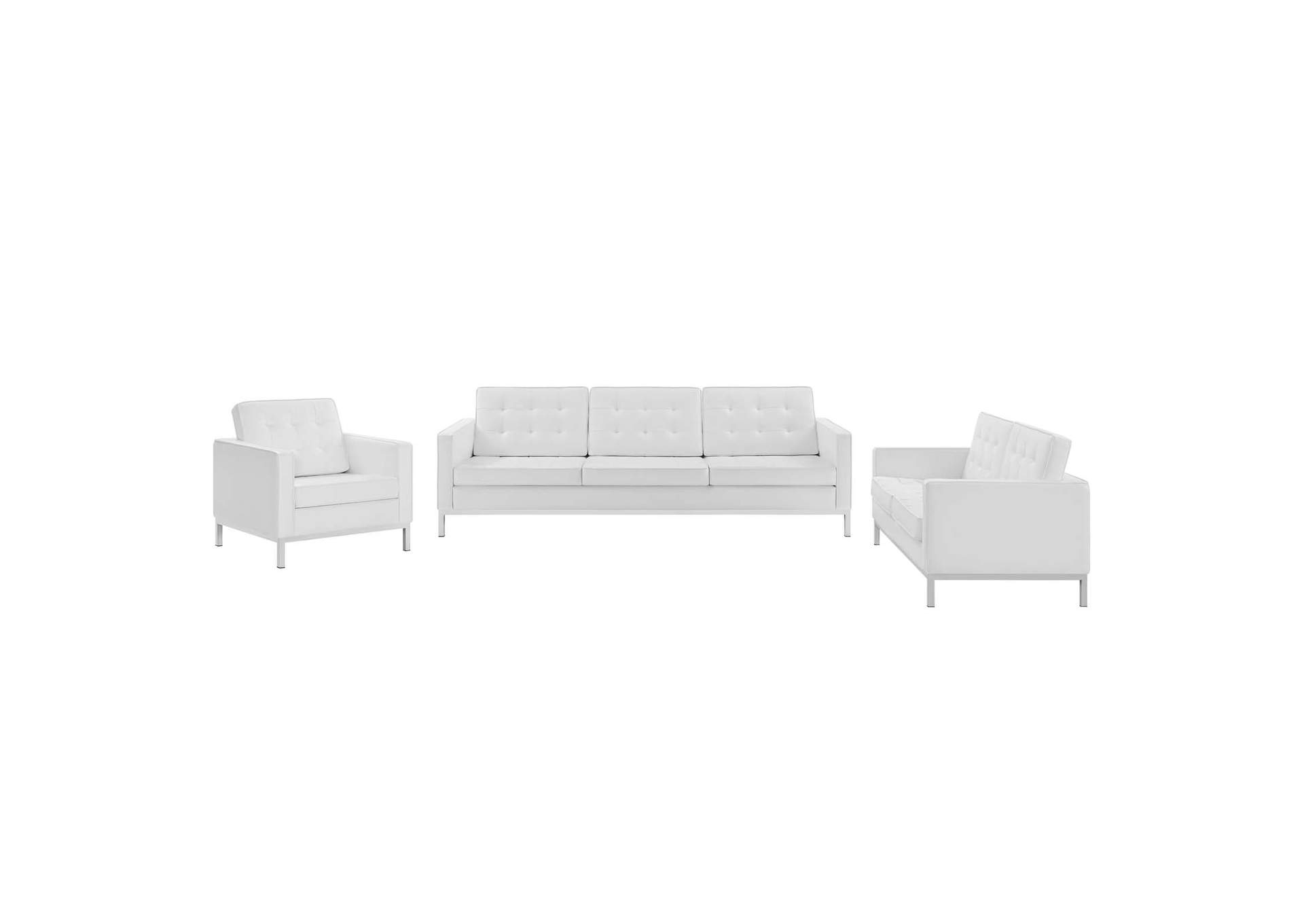 Silver White Loft Tufted Upholstered Faux Leather 3 Piece Set,Modway