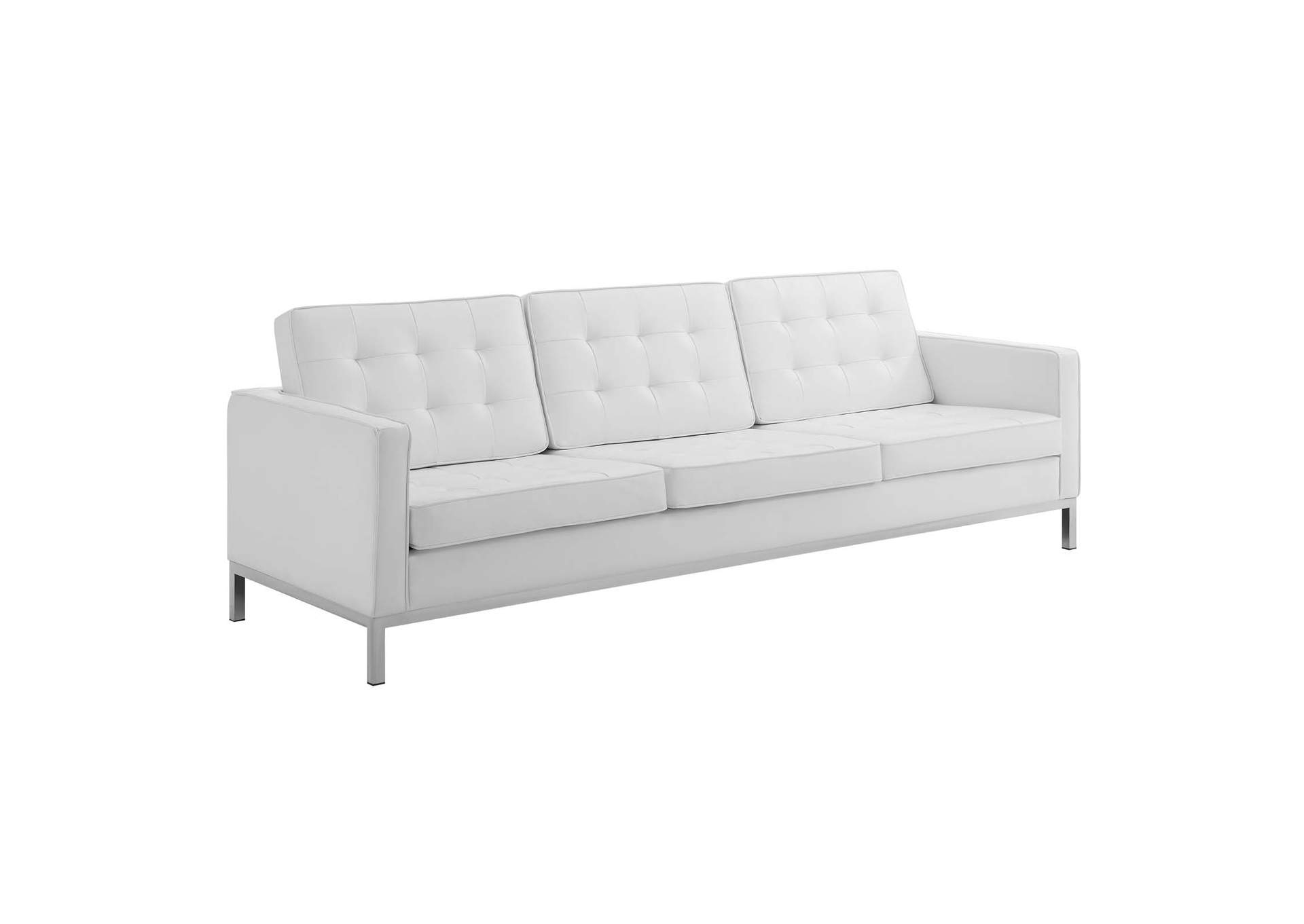 Silver White Loft Tufted Upholstered Faux Leather 3 Piece Set,Modway