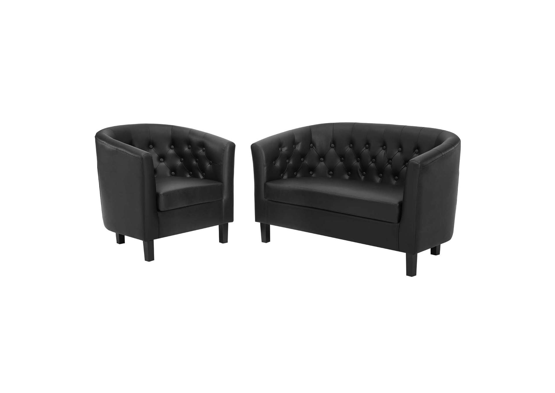 Black Prospect Upholstered Vinyl Loveseat and Armchair Set,Modway