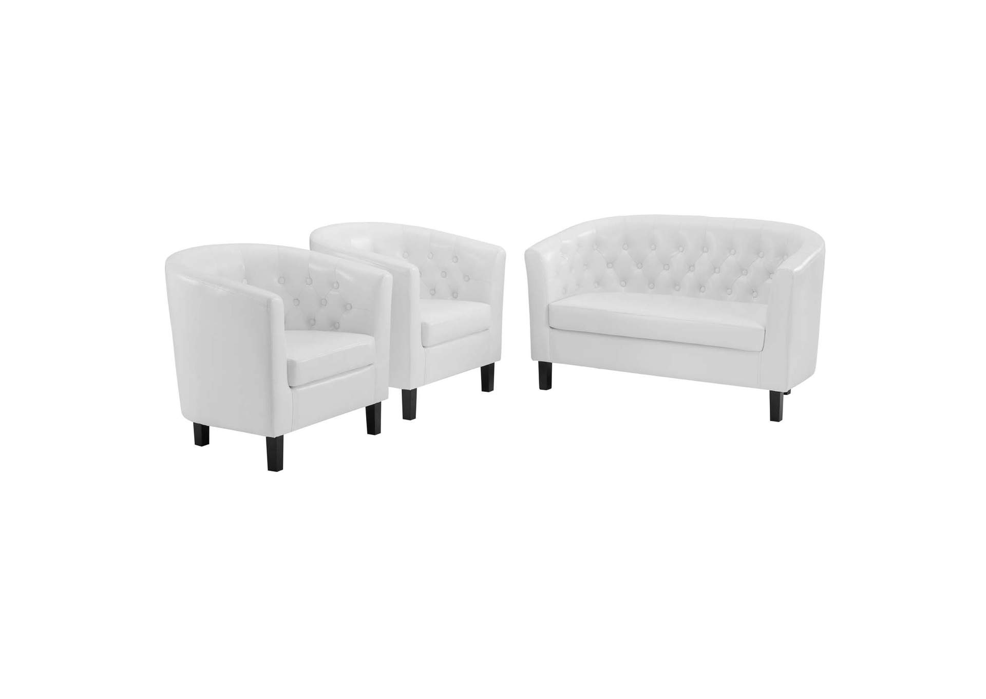 White Prospect 3 Piece Upholstered Vinyl Set,Modway