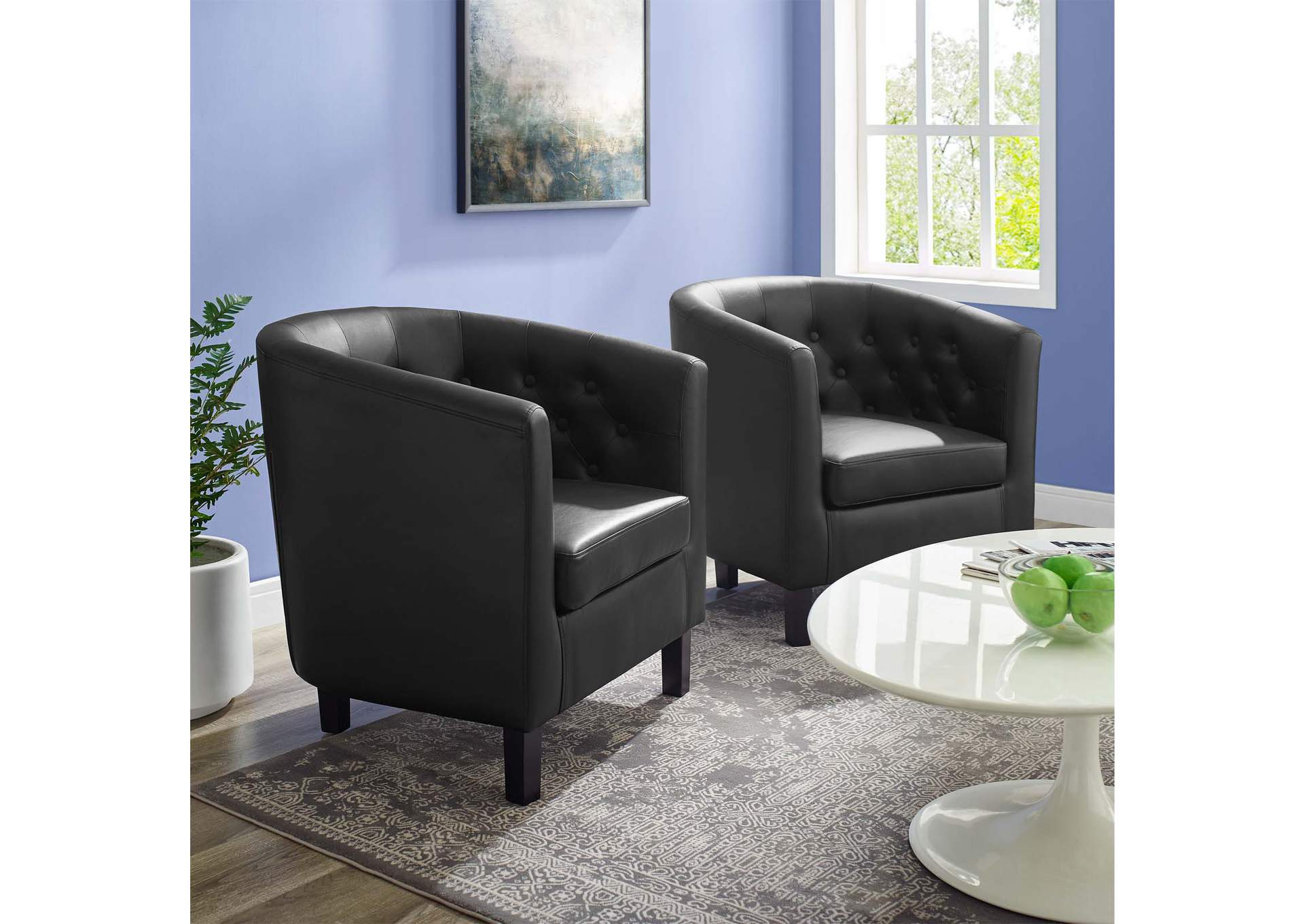 Black Prospect Upholstered Vinyl Arm Chair [Set of 2],Modway