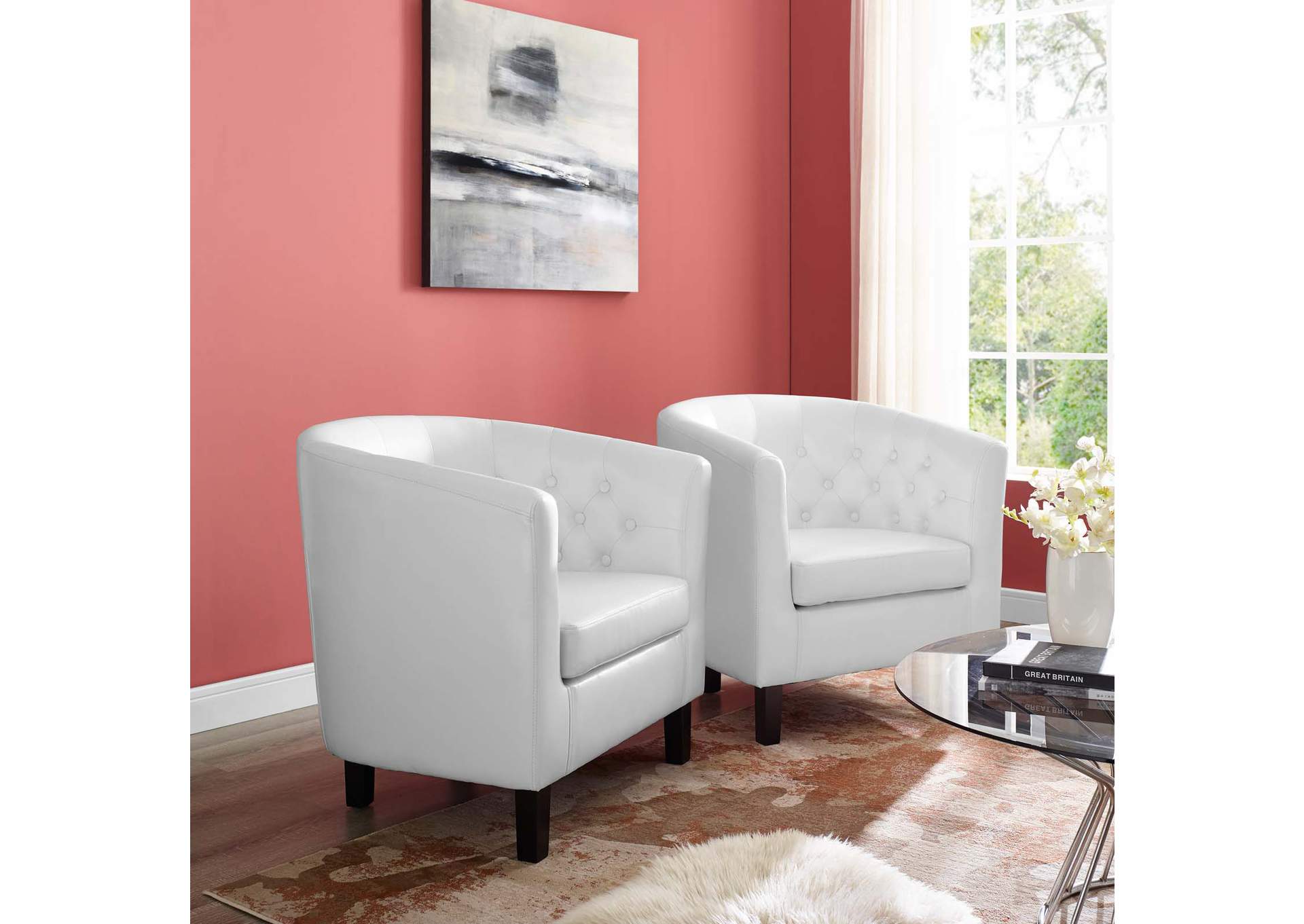 White Prospect Upholstered Vinyl Arm Chair [Set of 2],Modway