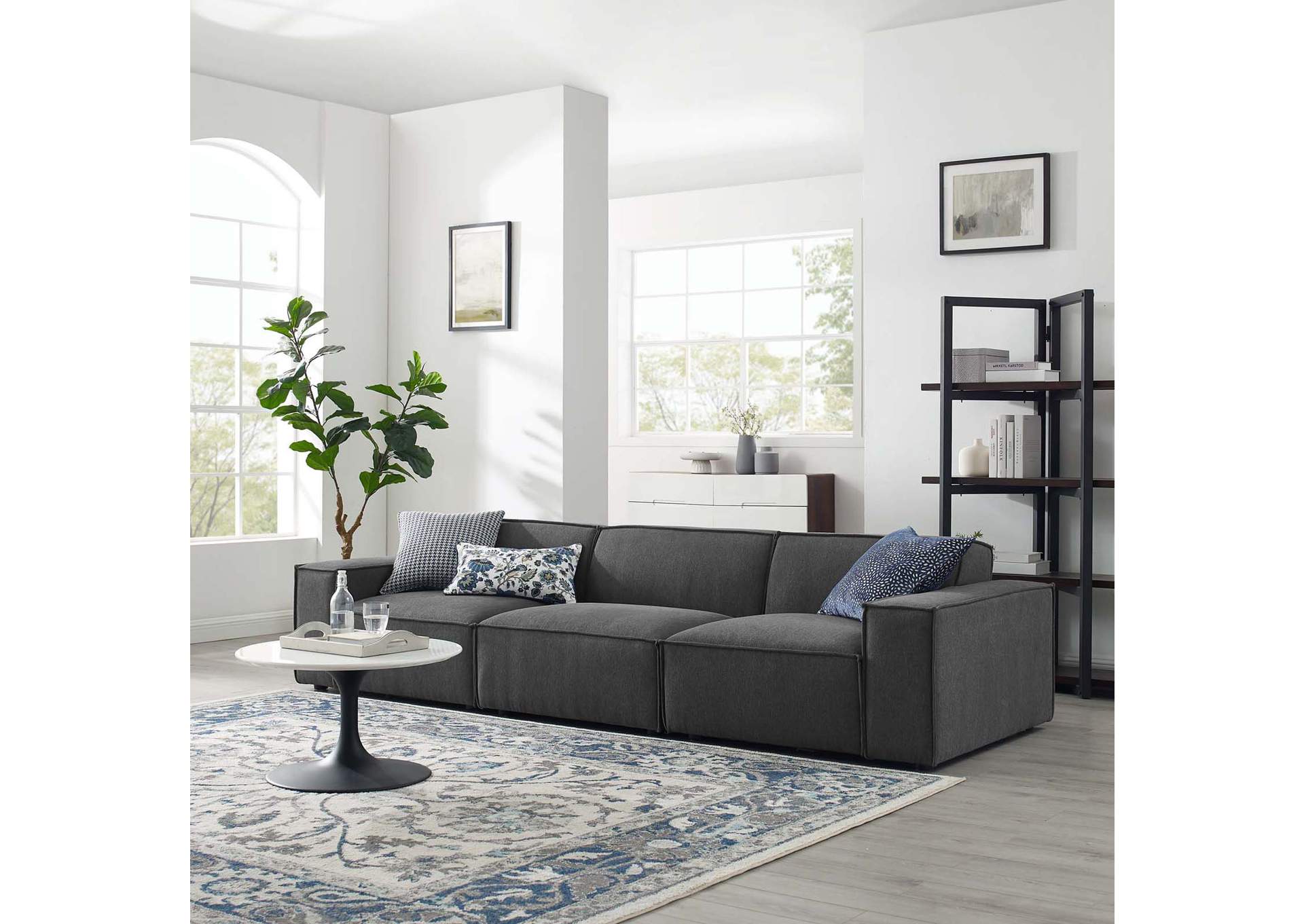 Charcoal Restore 3-Piece Sectional Sofa,Modway