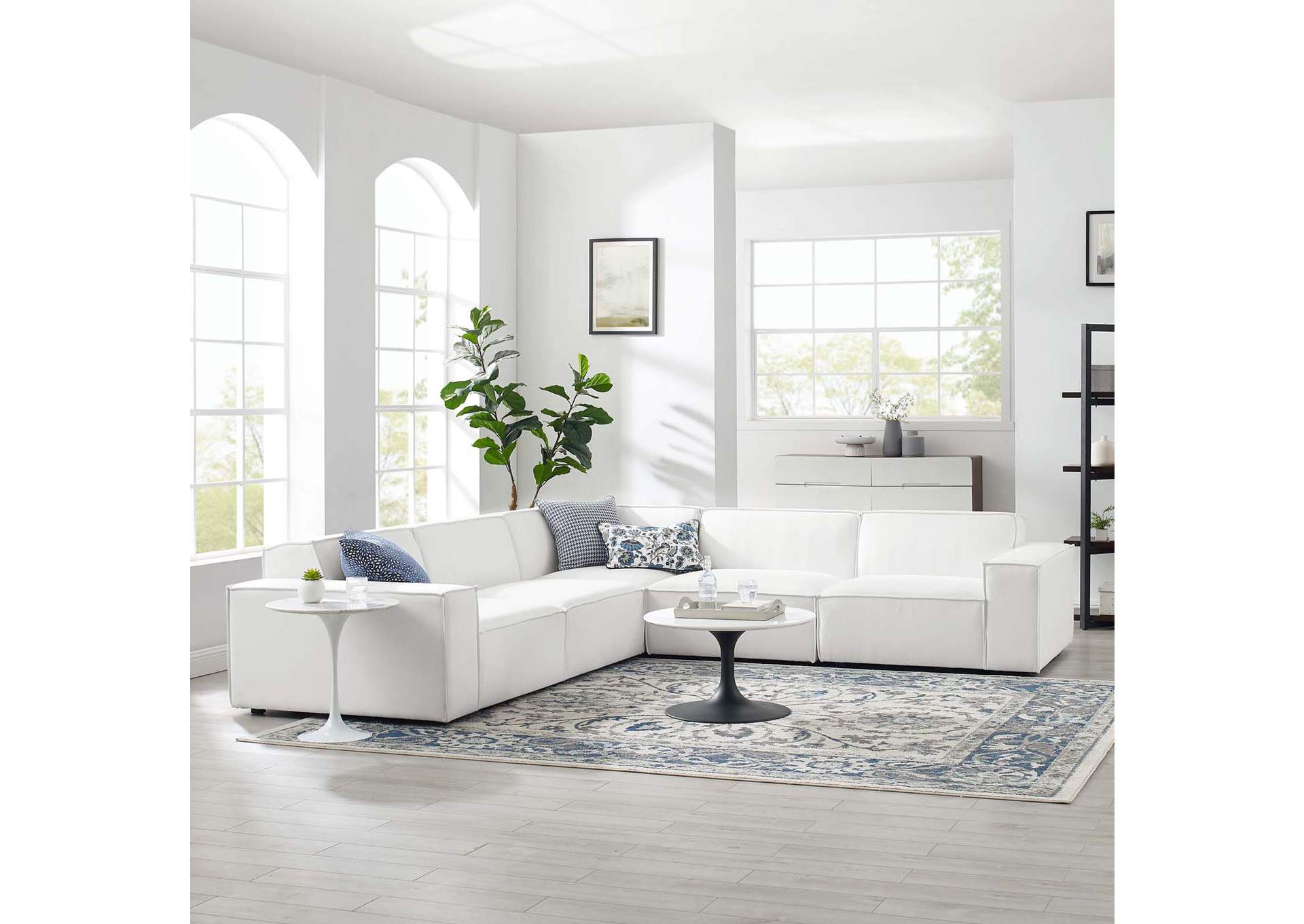 White Restore 5-Piece Sectional Sofa,Modway