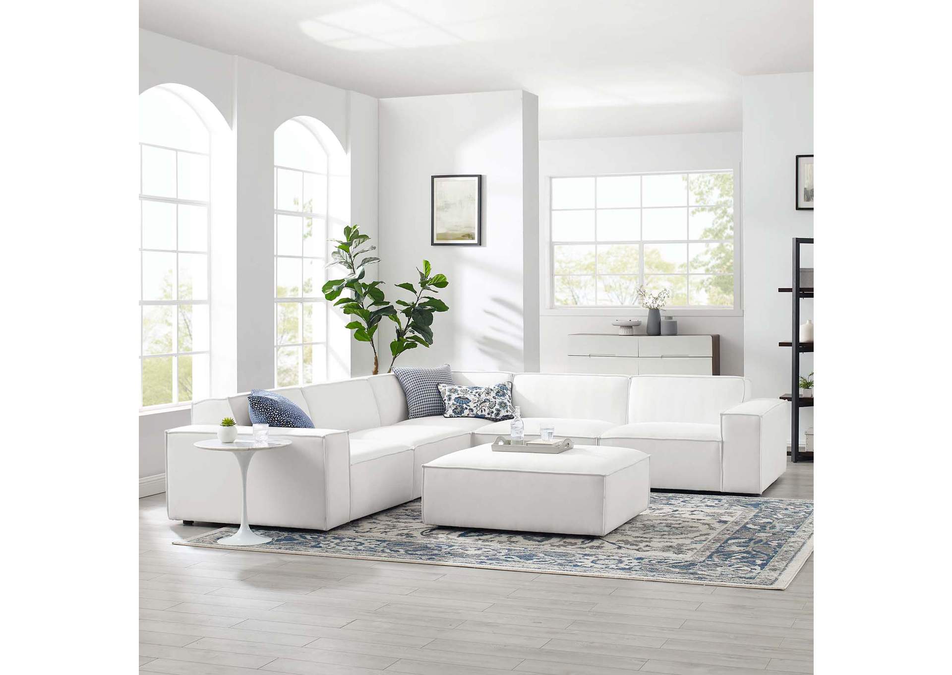 White Restore 6-Piece Sectional Sofa,Modway