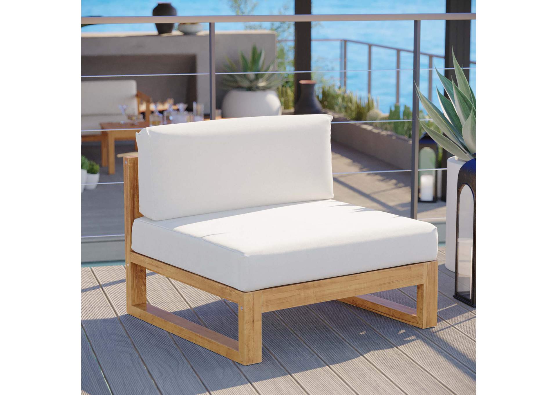 Upland Outdoor Patio Teak Wood Armless Chair,Modway