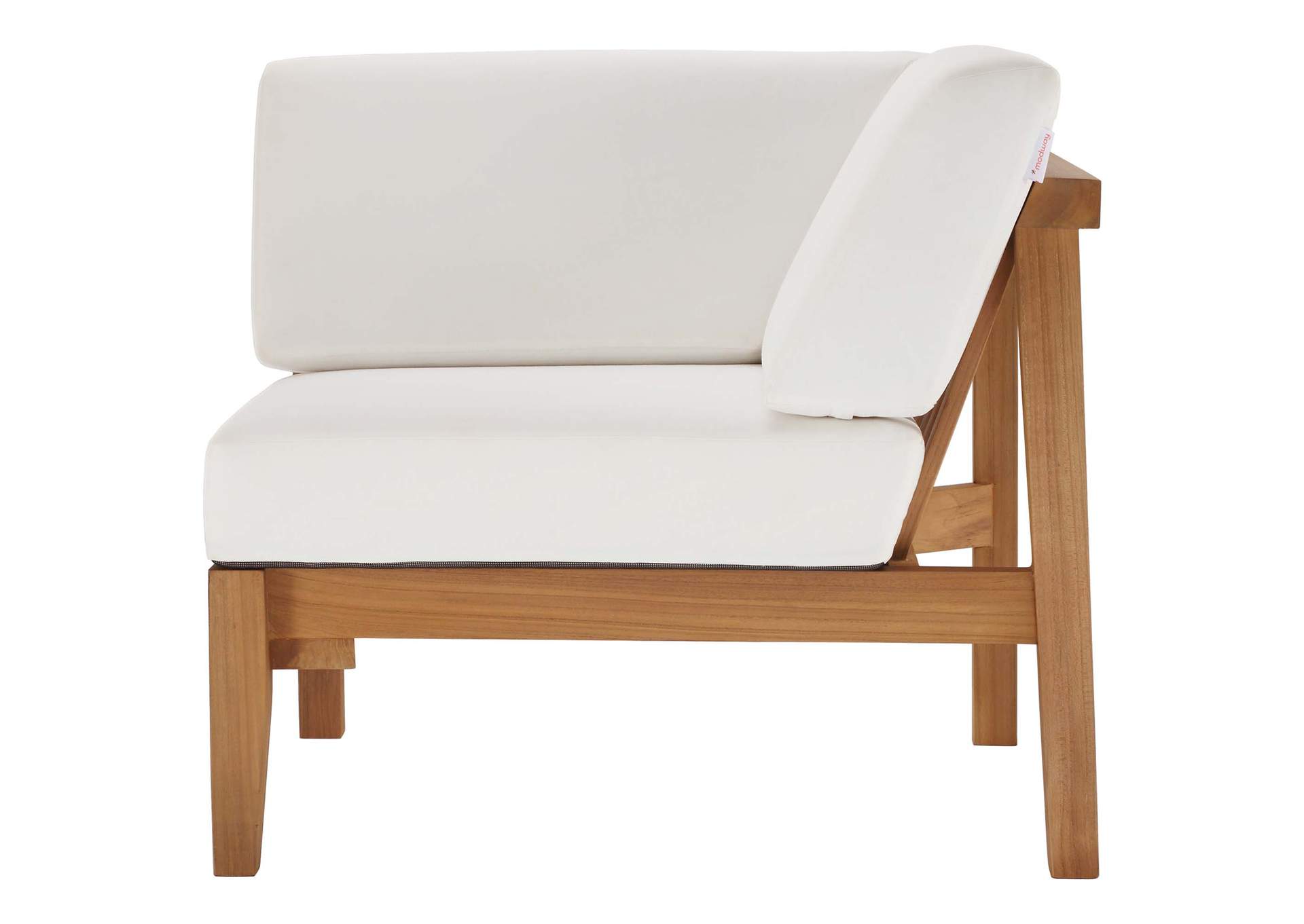 Natural White Bayport Outdoor Patio Teak Wood Corner Chair,Modway