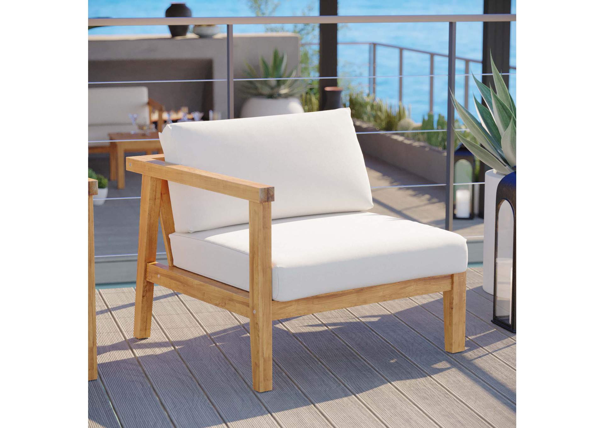 Natural White Bayport Outdoor Patio Teak Wood Left-Arm Chair,Modway