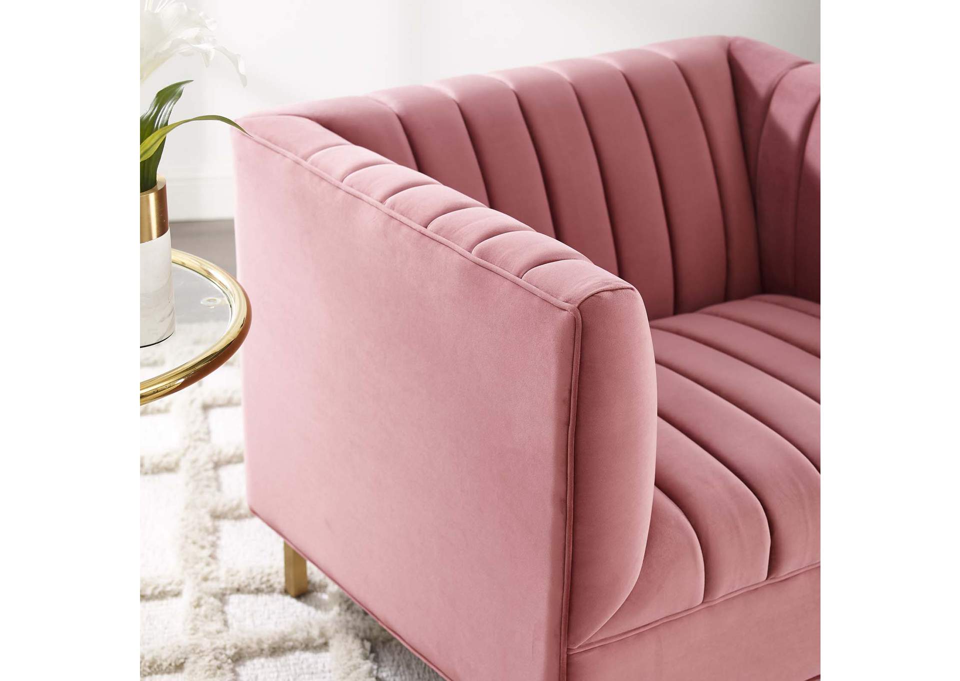 Dusty Rose Shift Channel Tufted Performance Velvet Arm Chair,Modway