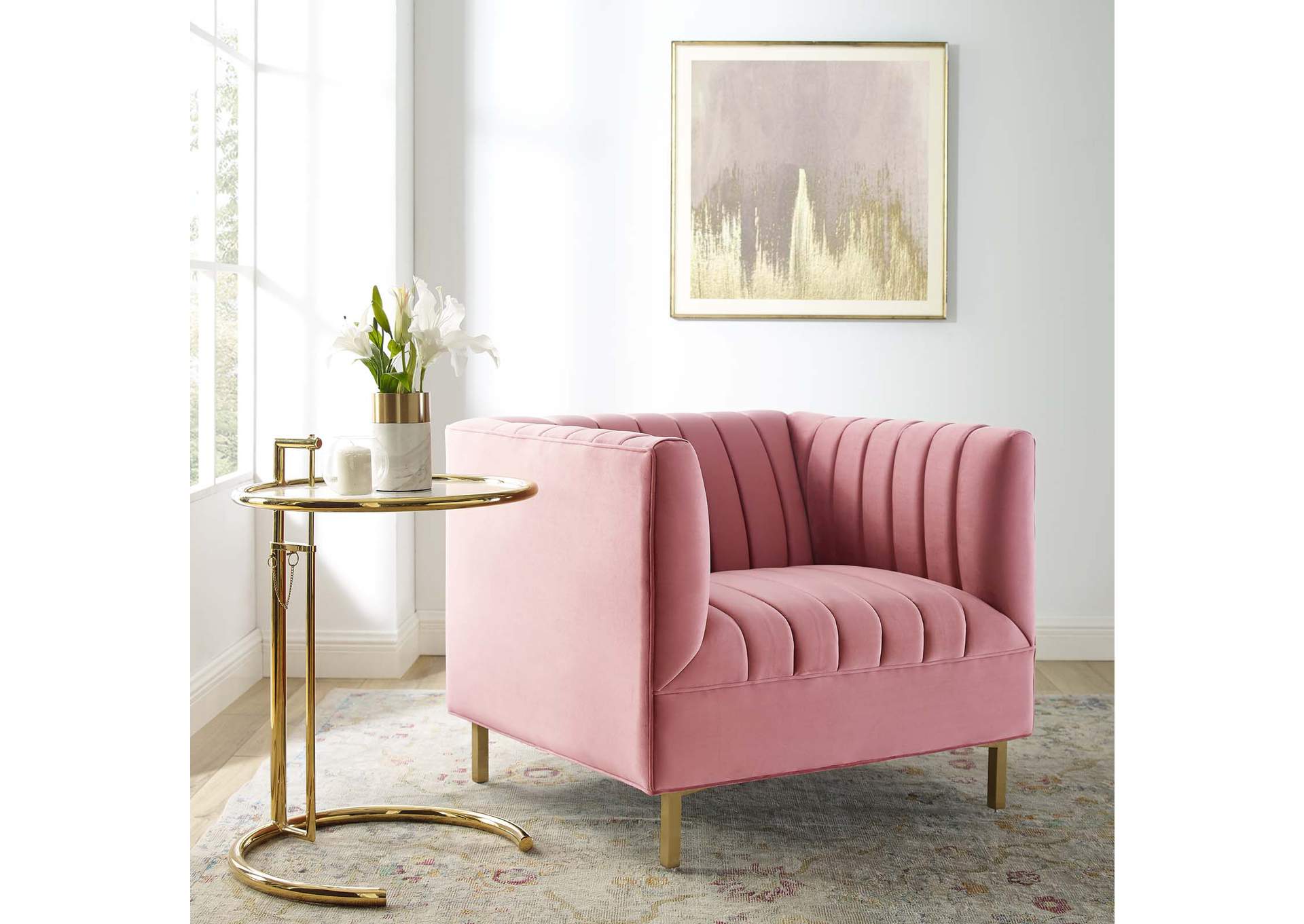 Dusty Rose Shift Channel Tufted Performance Velvet Arm Chair,Modway