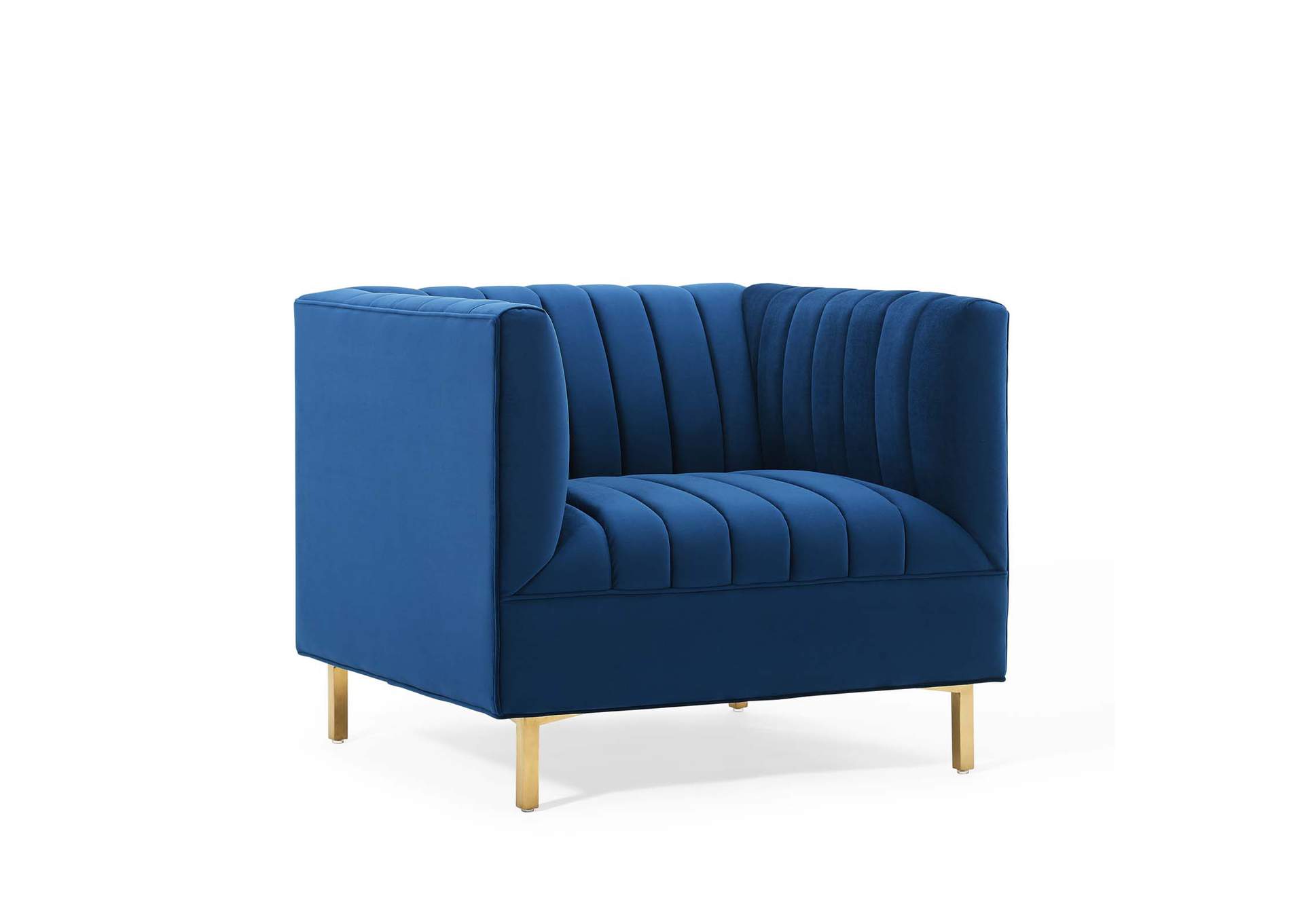 Navy Shift Channel Tufted Performance Velvet Arm Chair,Modway