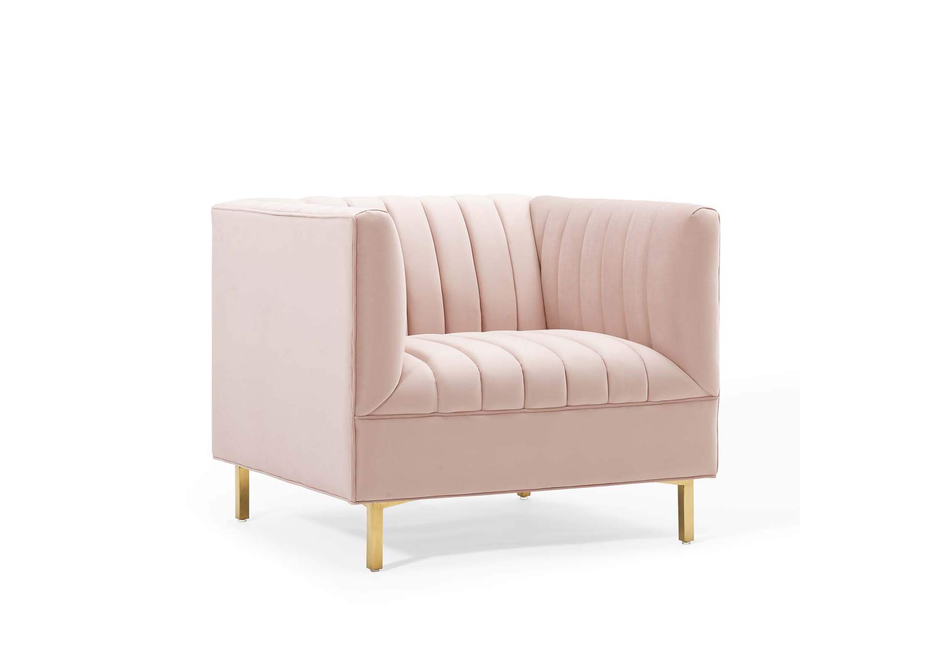 Pink Shift Channel Tufted Performance Velvet Arm Chair,Modway