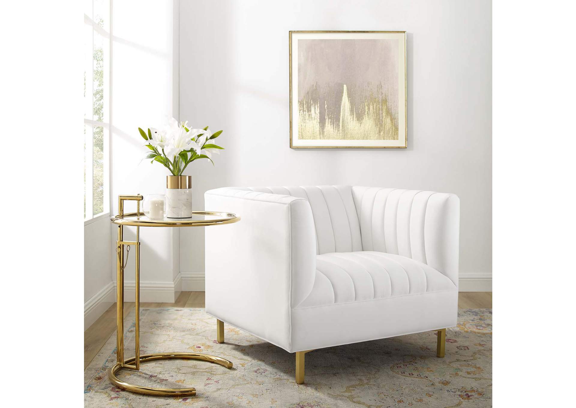 White Shift Channel Tufted Performance Velvet Arm Chair,Modway