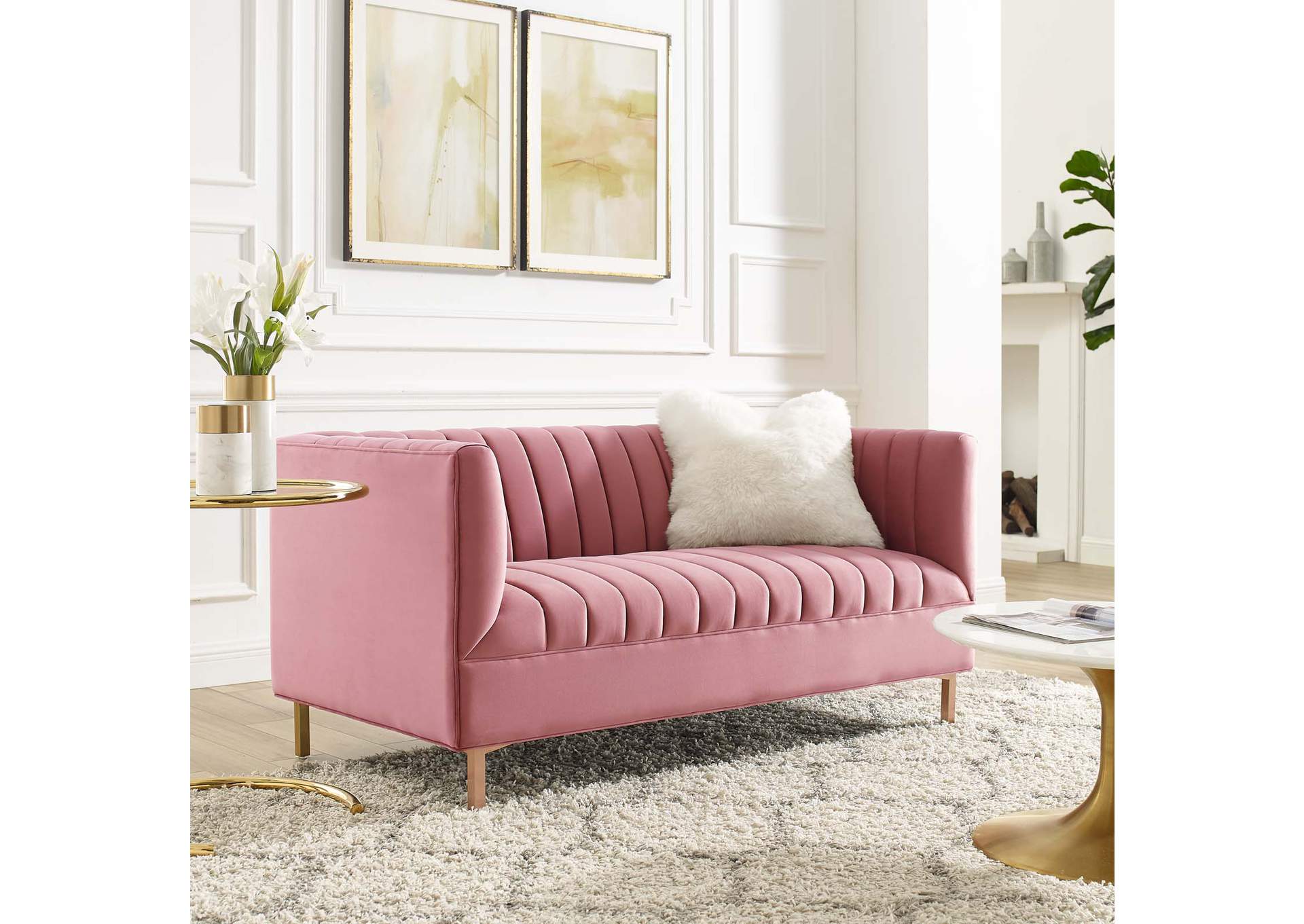 Dusty Rose Shift Channel Tufted Performance Velvet Loveseat,Modway