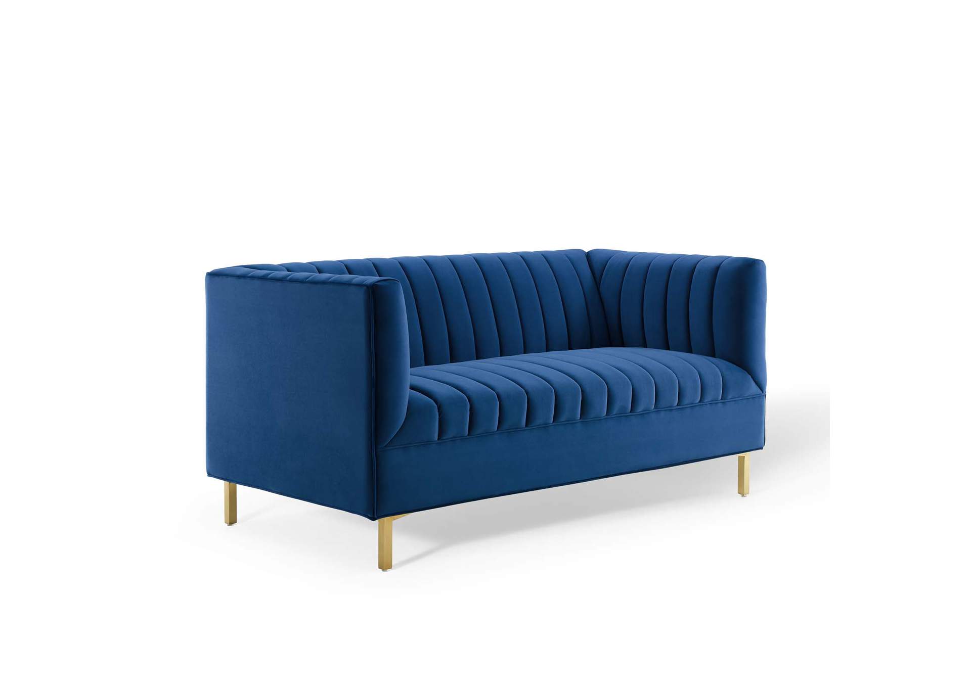Navy Shift Channel Tufted Performance Velvet Loveseat,Modway