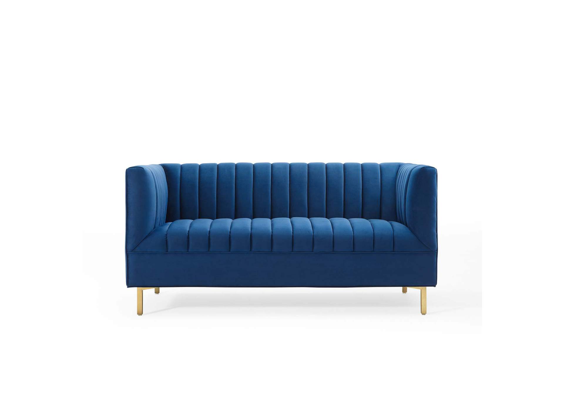 Navy Shift Channel Tufted Performance Velvet Loveseat,Modway