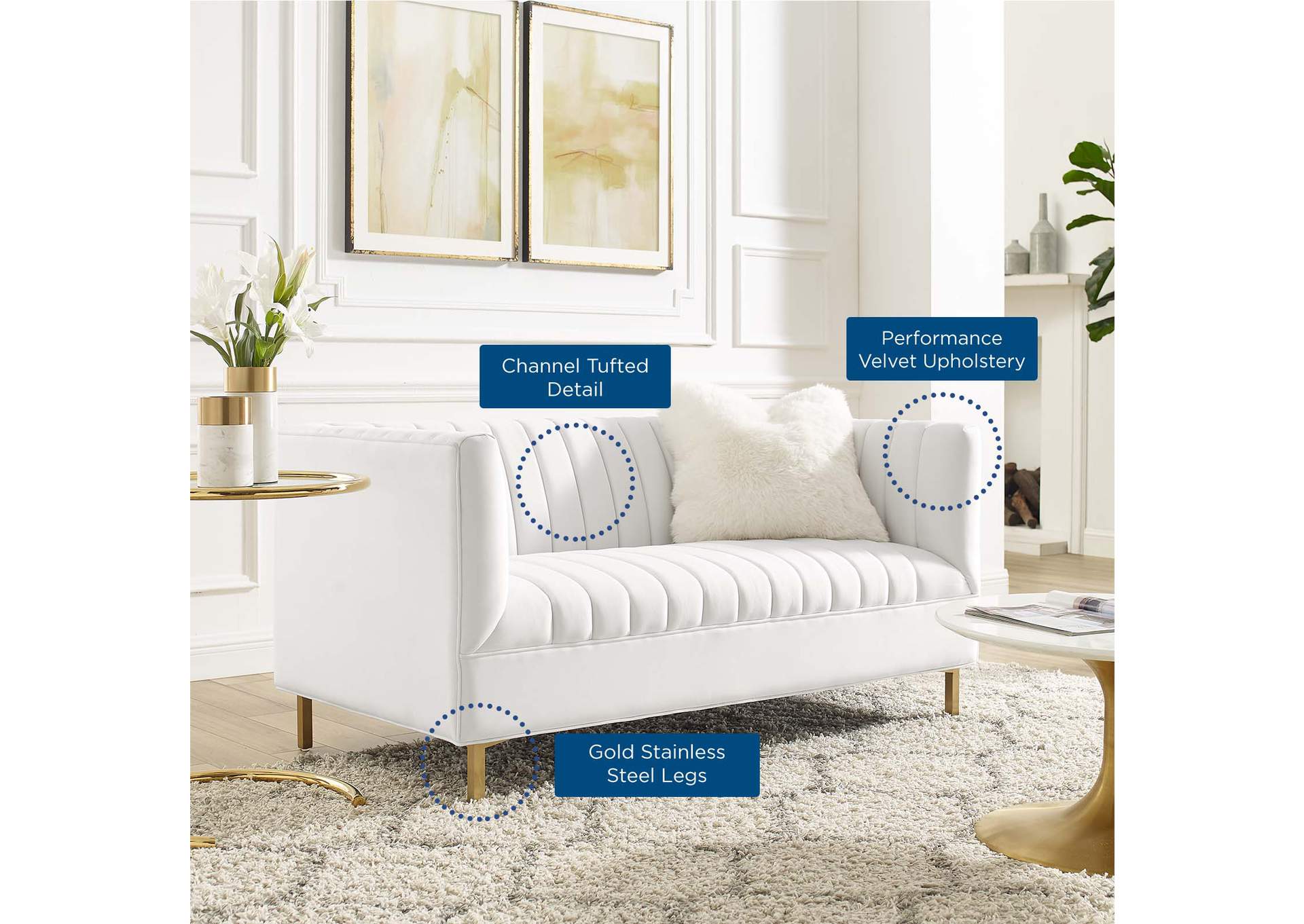 Shift White Channel Tufted Performance Velvet Loveseat,Modway