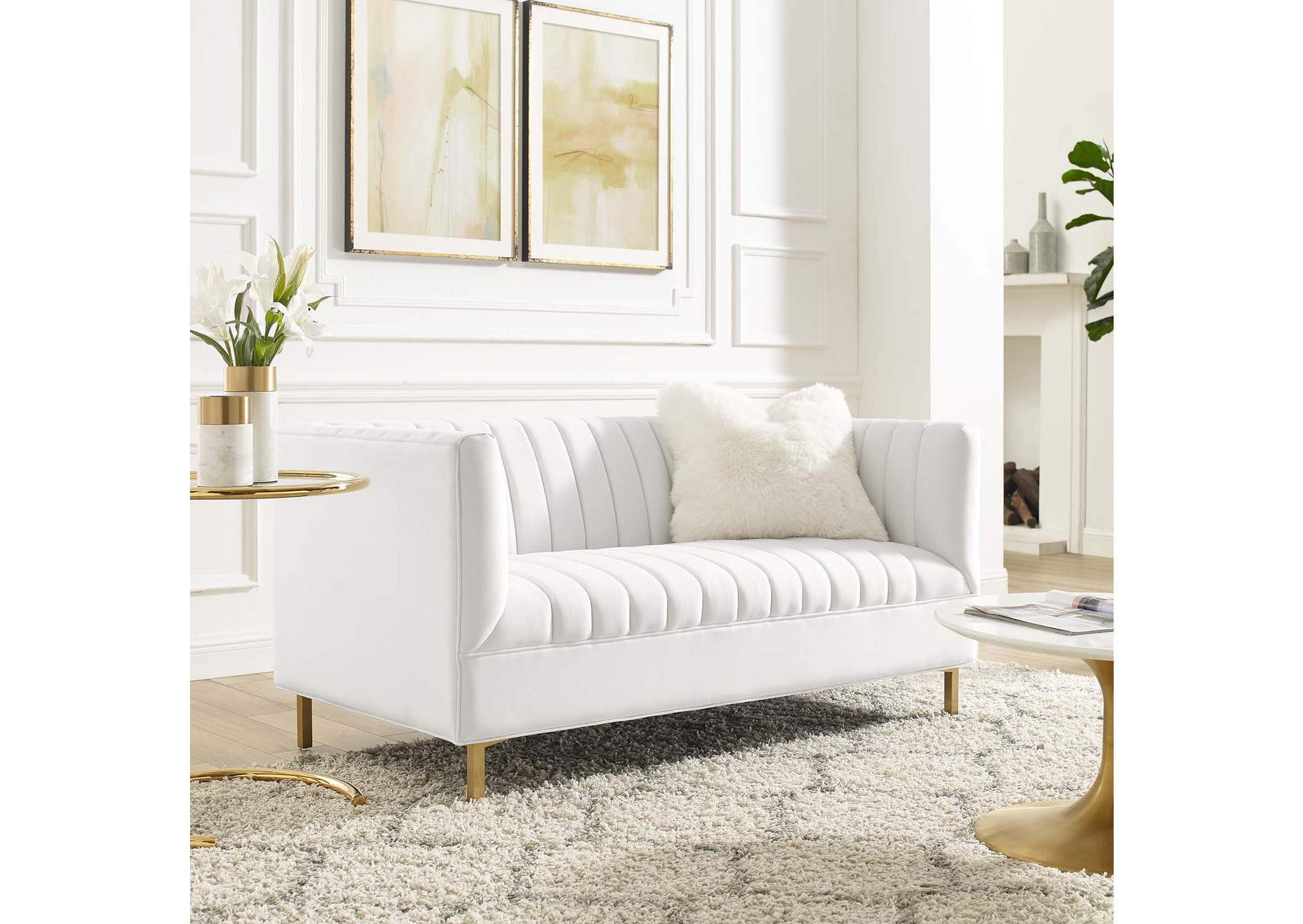 Shift White Channel Tufted Performance Velvet Loveseat,Modway