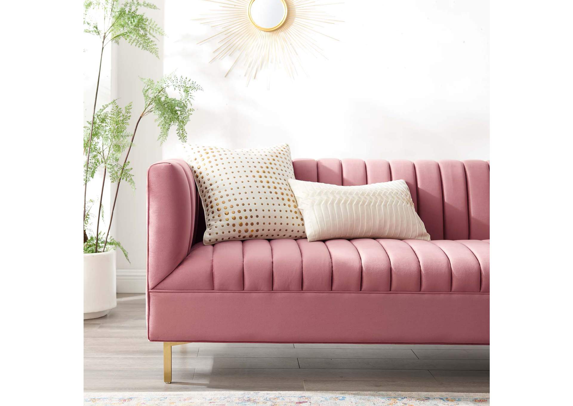 Dusty Rose Shift Channel Tufted Performance Velvet Sofa,Modway