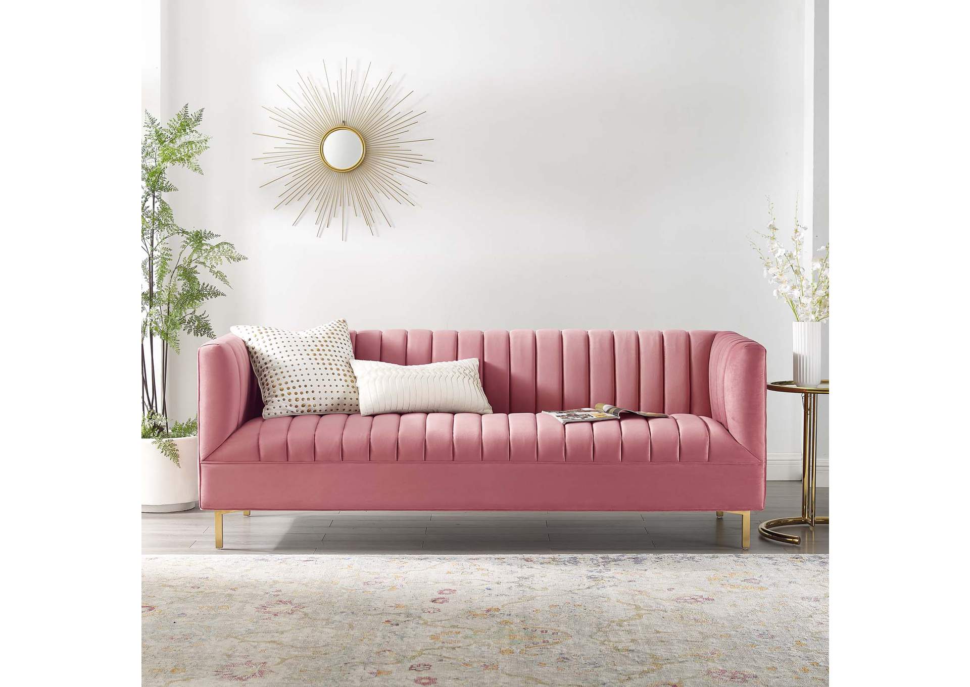Dusty Rose Shift Channel Tufted Performance Velvet Sofa,Modway