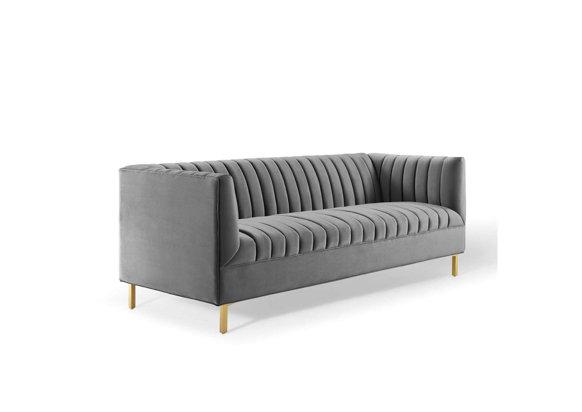 Gray Shift Channel Tufted Performance Velvet Sofa,Modway
