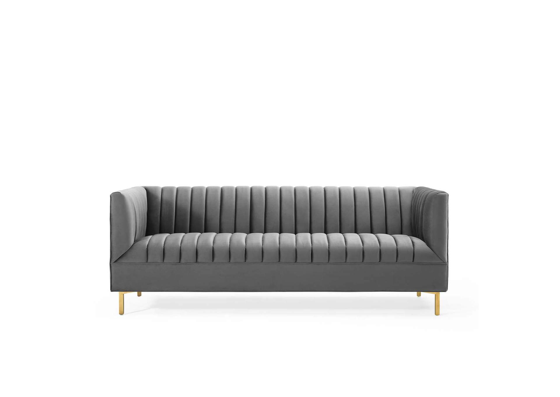 Gray Shift Channel Tufted Performance Velvet Sofa,Modway