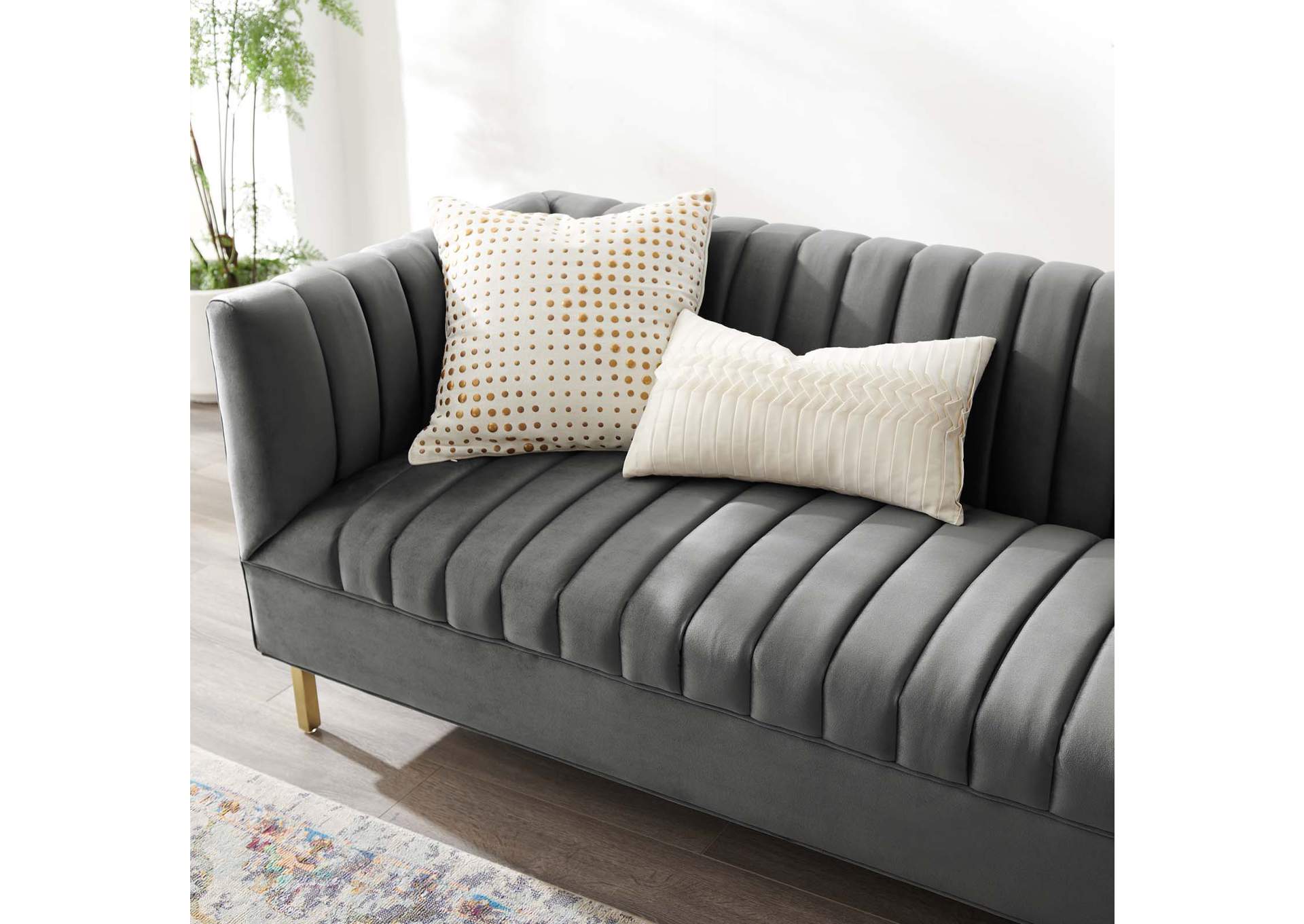 Gray Shift Channel Tufted Performance Velvet Sofa,Modway