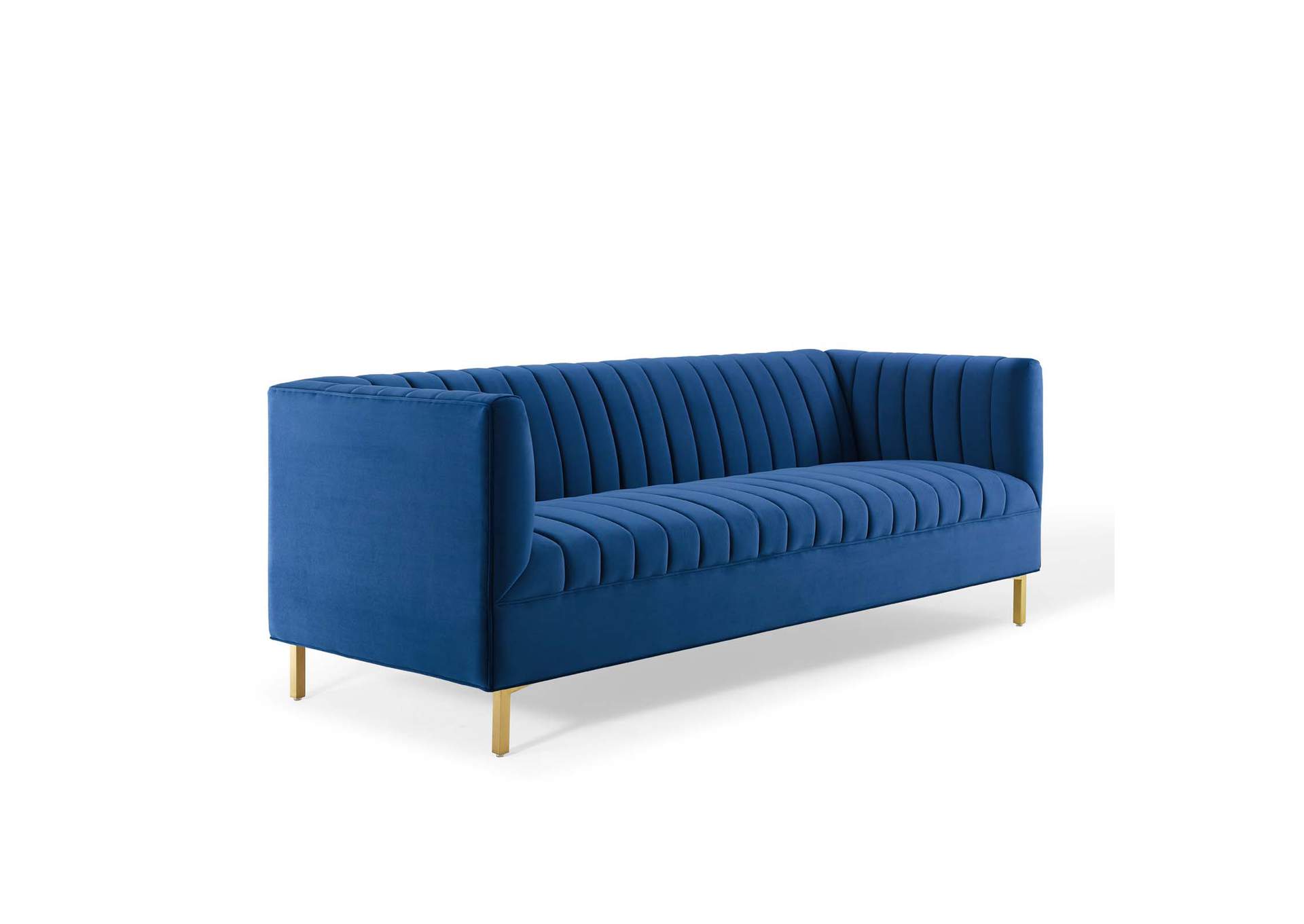 Navy Shift Channel Tufted Performance Velvet Sofa,Modway