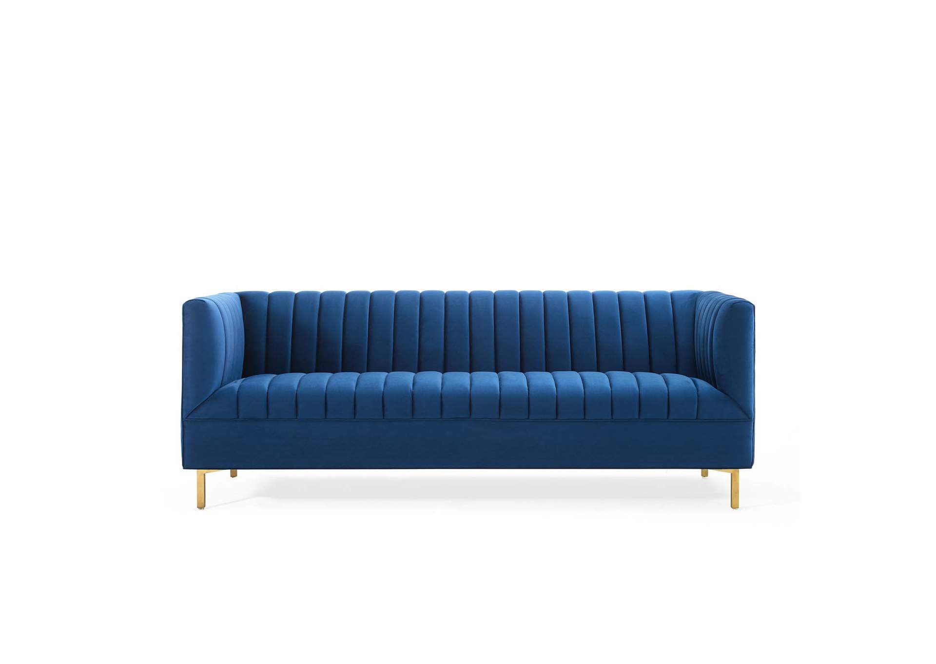 Navy Shift Channel Tufted Performance Velvet Sofa,Modway