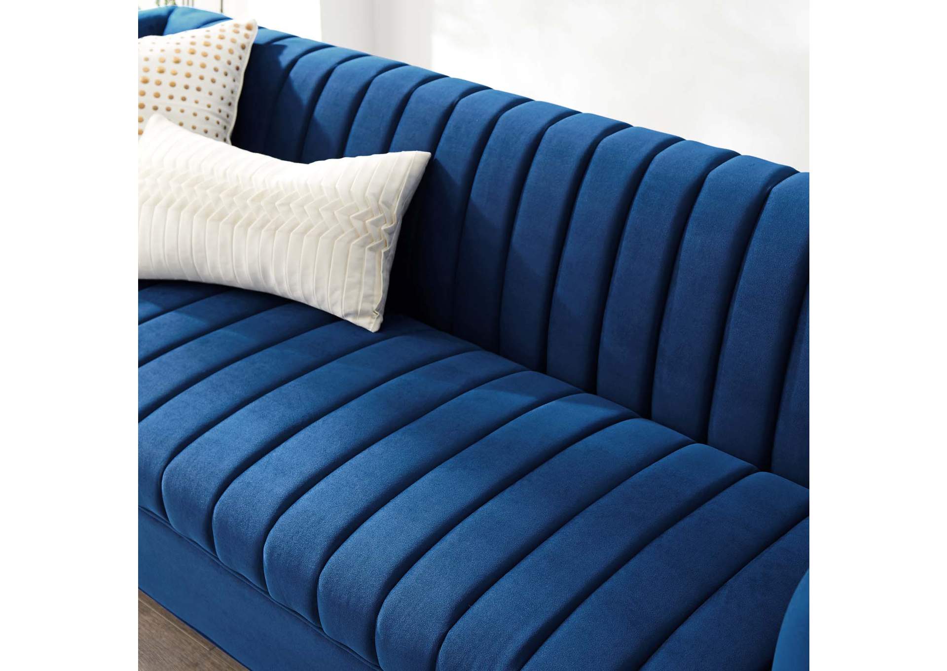 Navy Shift Channel Tufted Performance Velvet Sofa,Modway