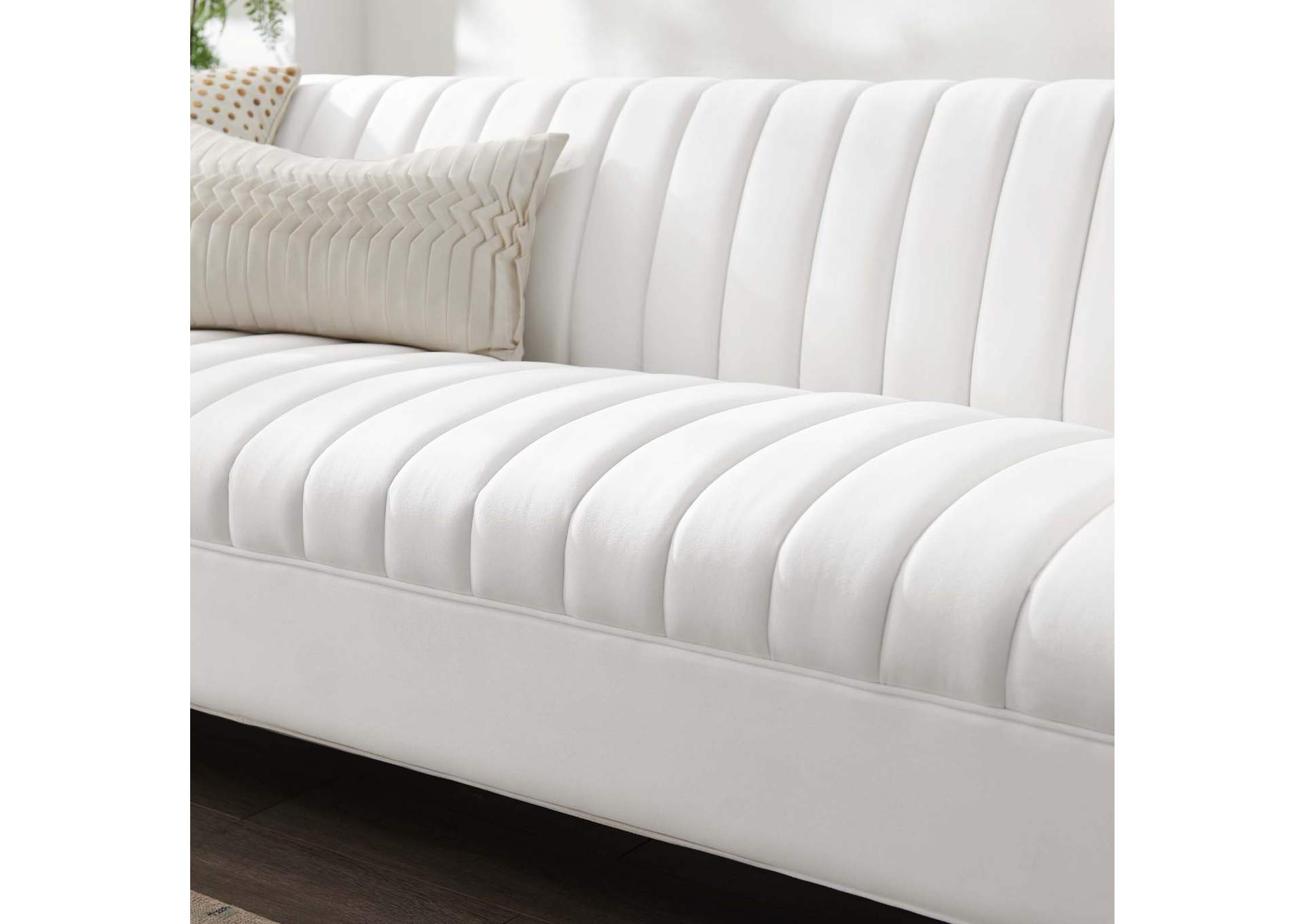 White Shift Channel Tufted Performance Velvet Sofa,Modway