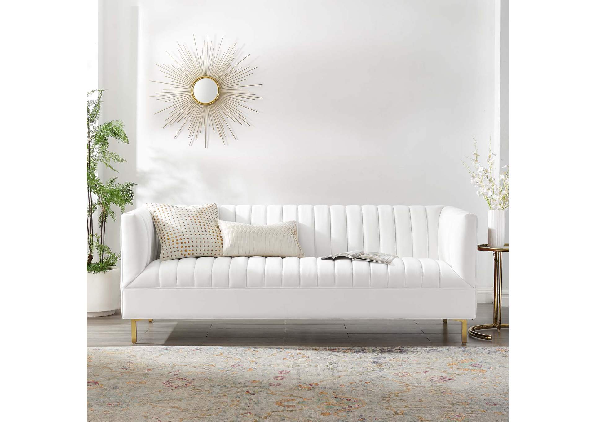 White Shift Channel Tufted Performance Velvet Sofa,Modway