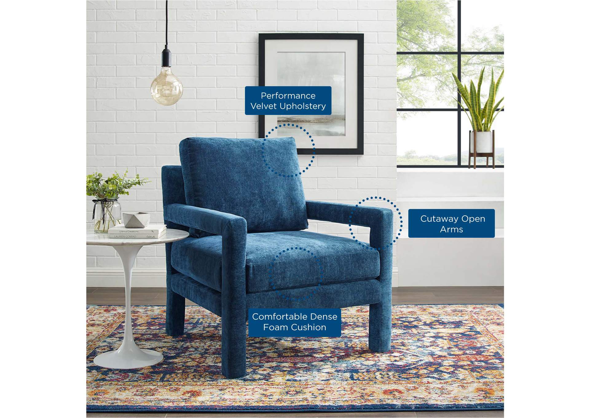 Navy Rehearse Crushed Performance Velvet Arm Chair,Modway