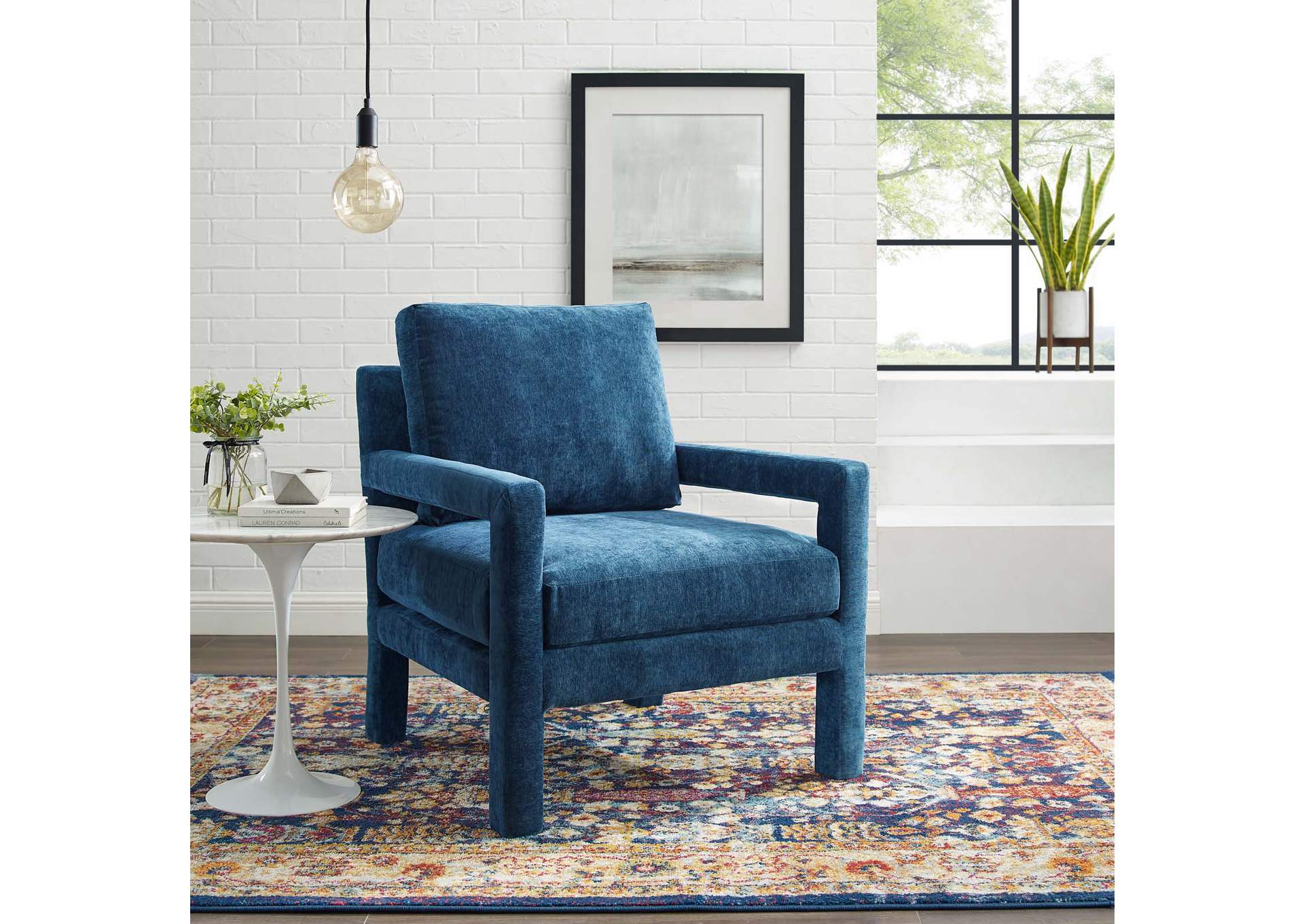 Navy Rehearse Crushed Performance Velvet Arm Chair,Modway