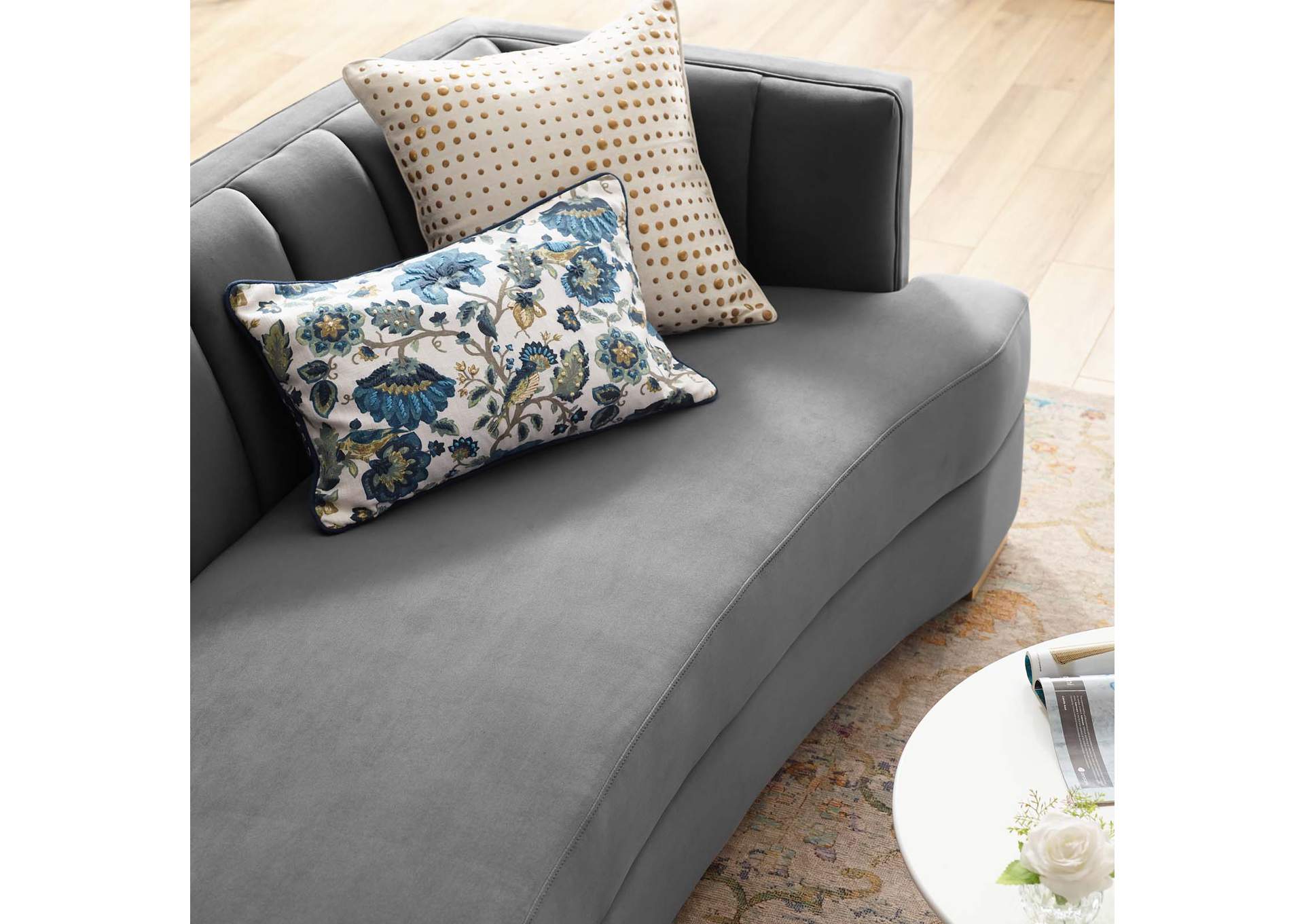Gray Encompass Channel Tufted Performance Velvet Curved Sofa,Modway