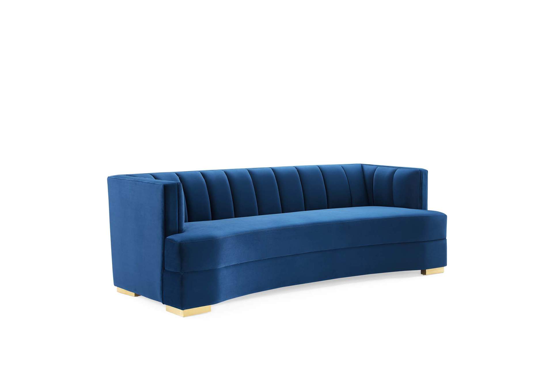 Navy Encompass Channel Tufted Performance Velvet Curved Sofa,Modway
