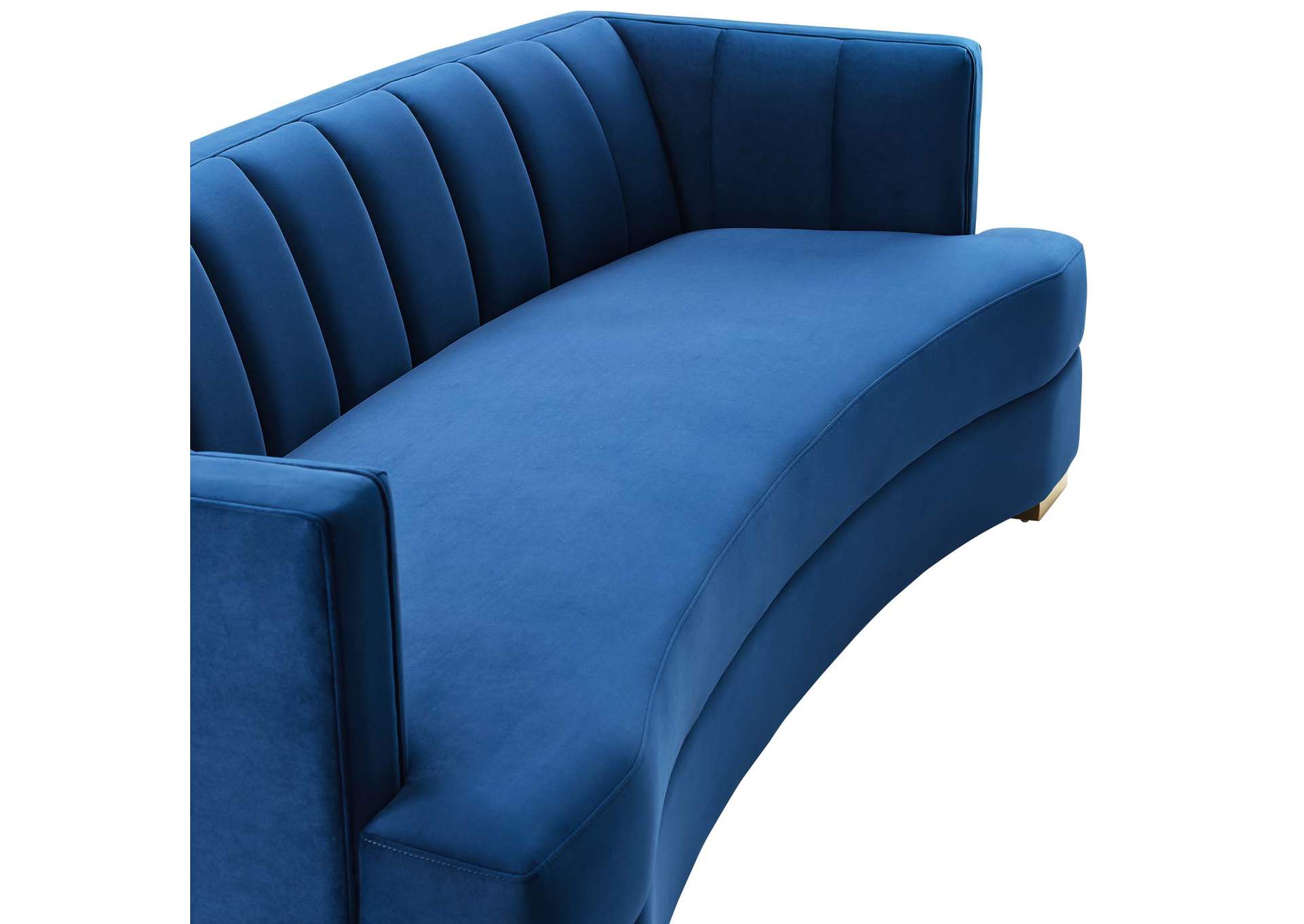 Navy Encompass Channel Tufted Performance Velvet Curved Sofa,Modway