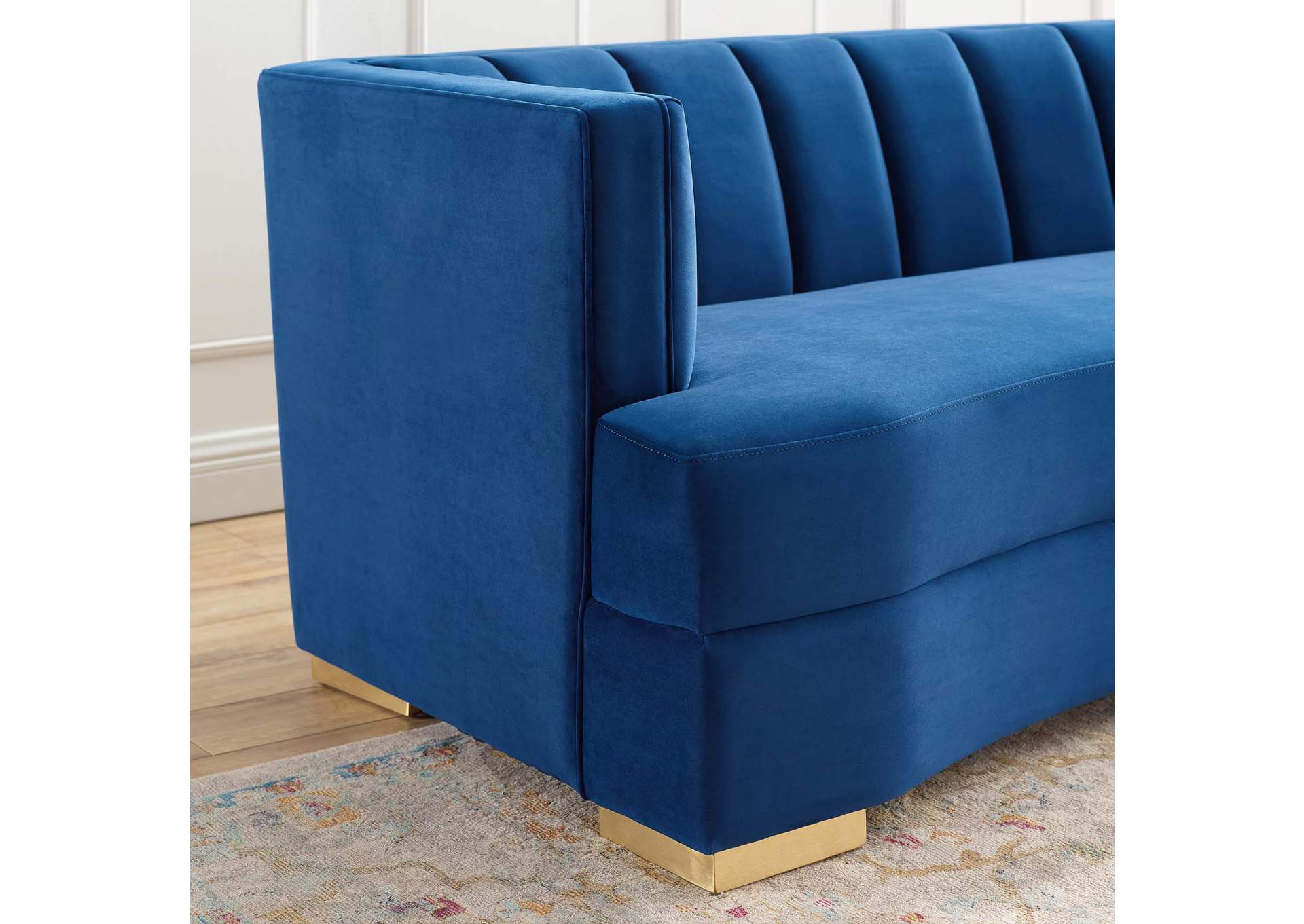 Navy Encompass Channel Tufted Performance Velvet Curved Sofa,Modway